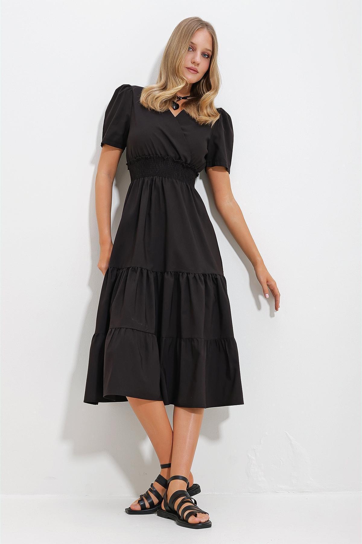 Black Double Breasted Poplin Dress, , large image number 2