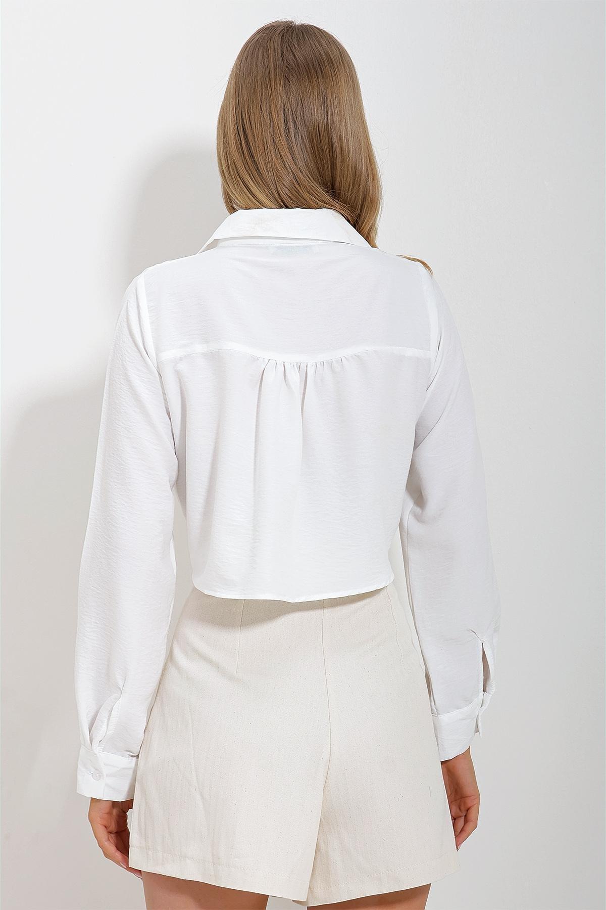 White Cutout Tie Front Shirt, White, large image number 3