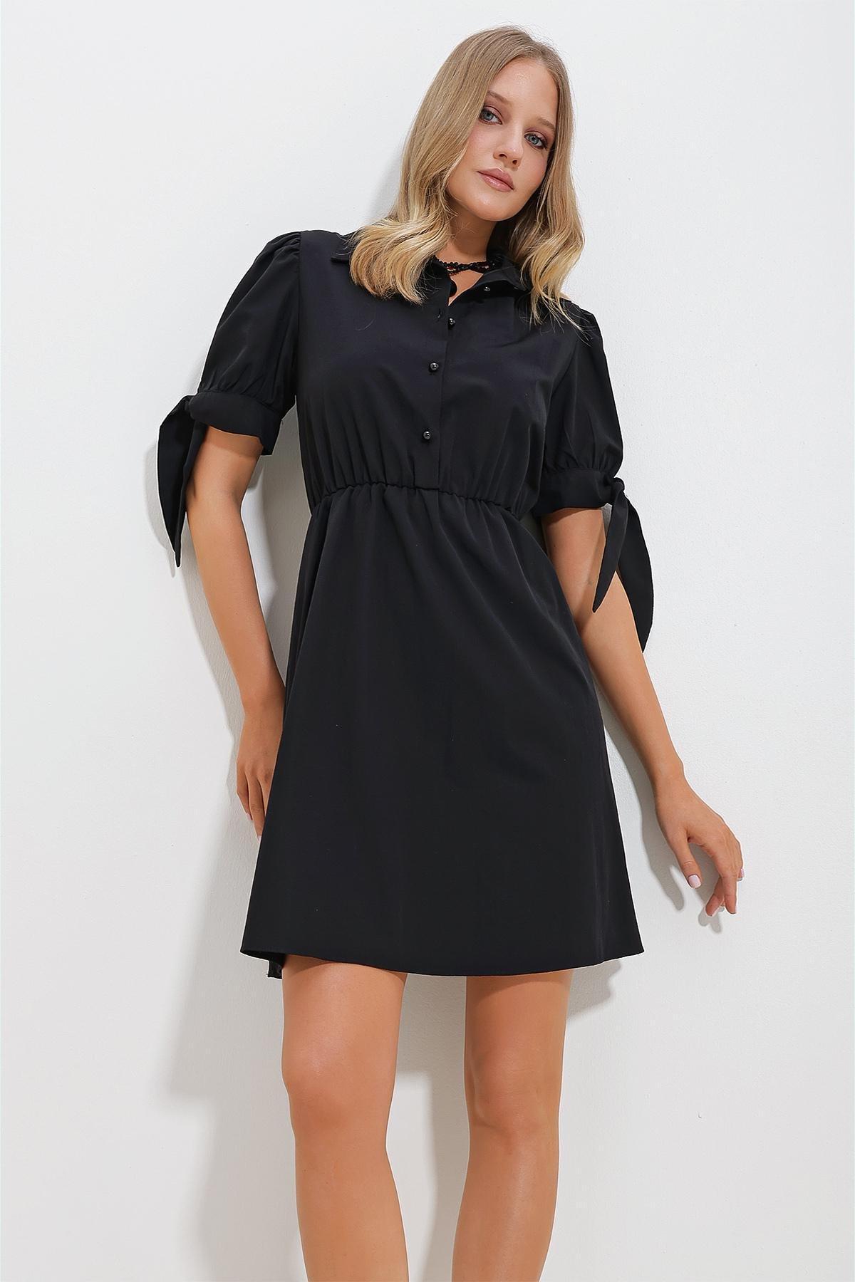 Black Plain Shirt Dress, , large image number 1