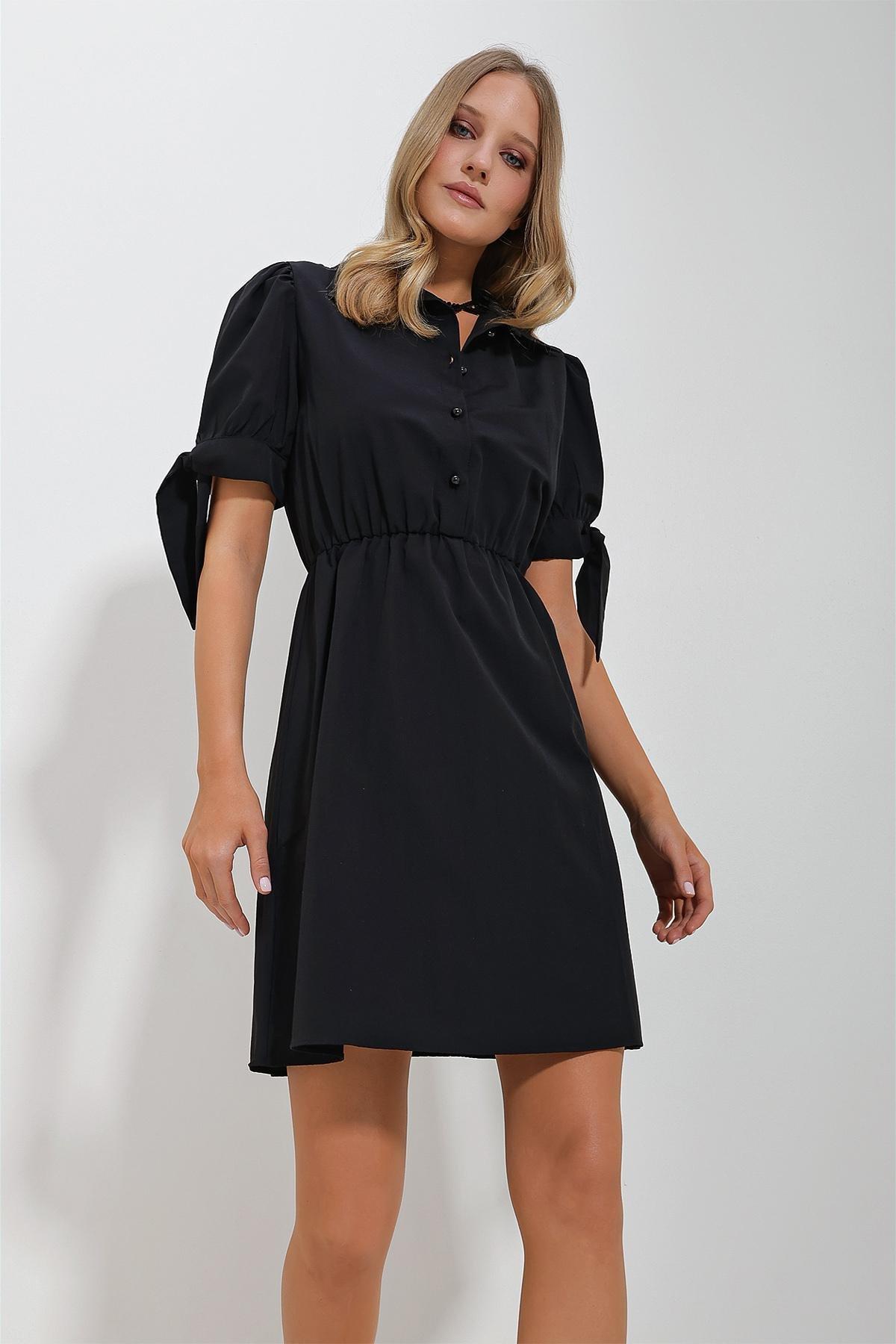 Black Plain Shirt Dress, , large image number 2
