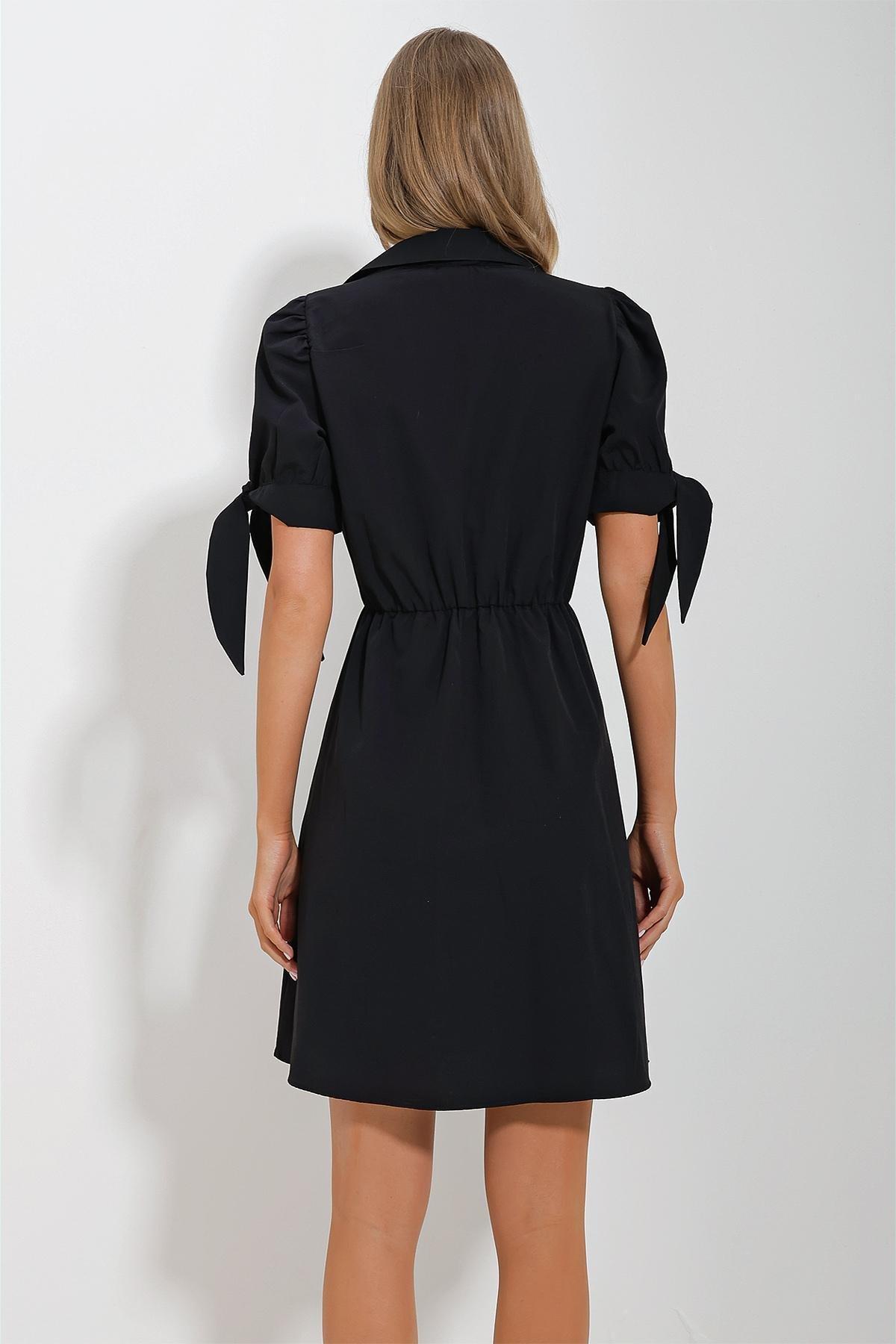 Black Plain Shirt Dress, , large image number 3