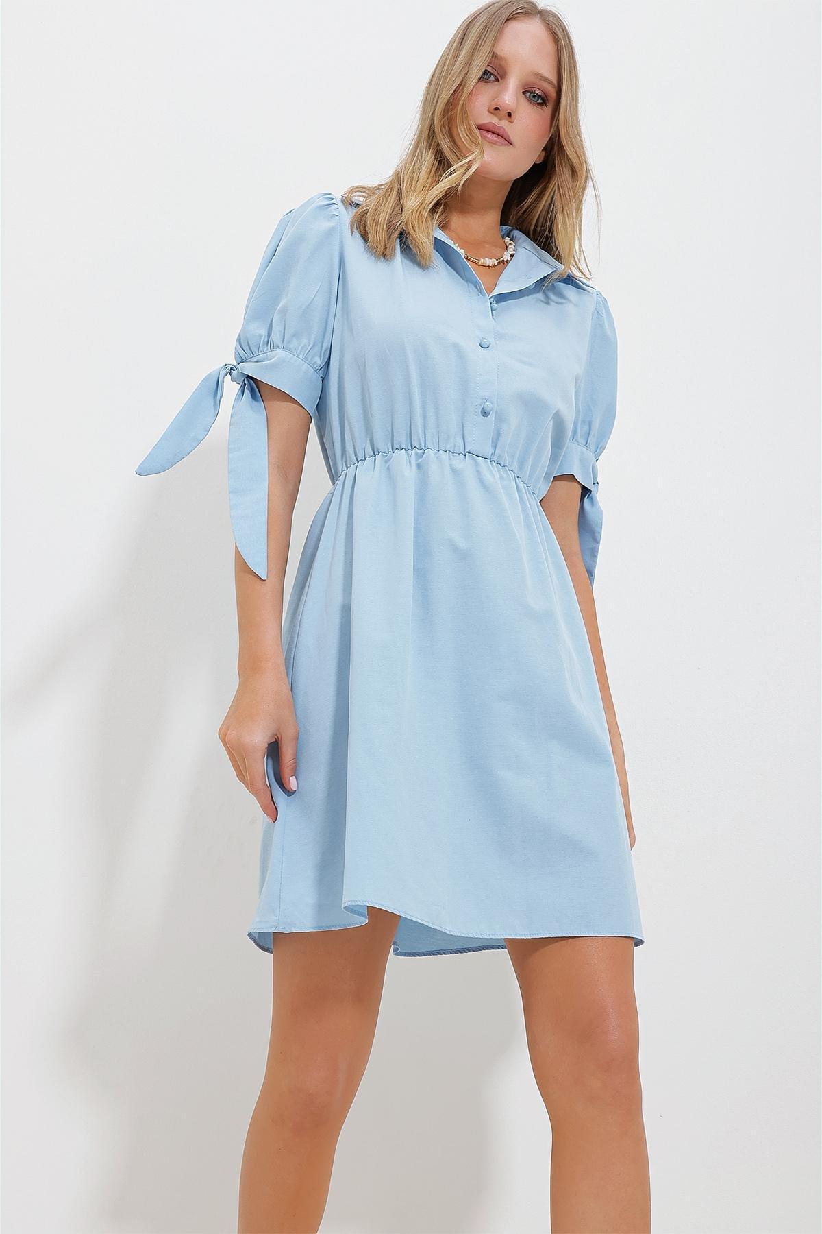 Blue Watermelon Sleeve Poplin Dress, , large image number 0
