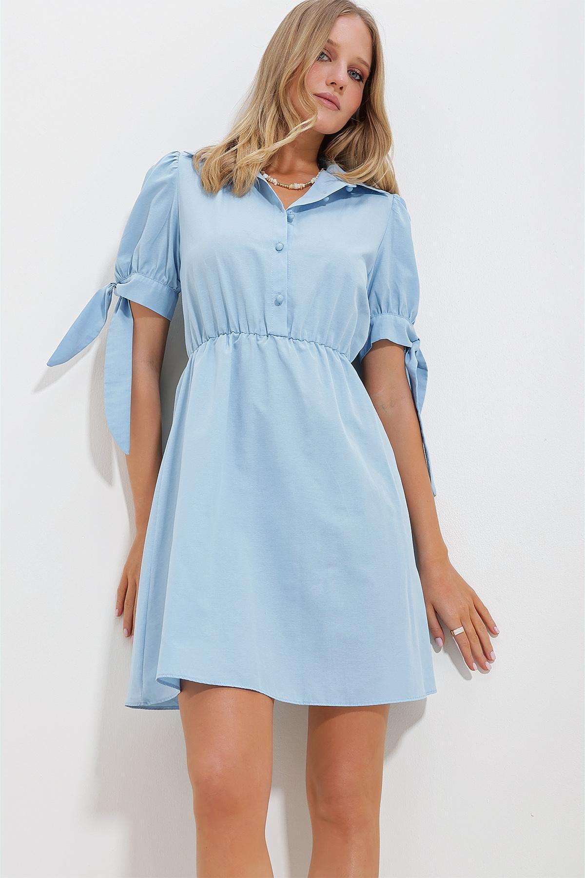 Blue Watermelon Sleeve Poplin Dress, , large image number 2