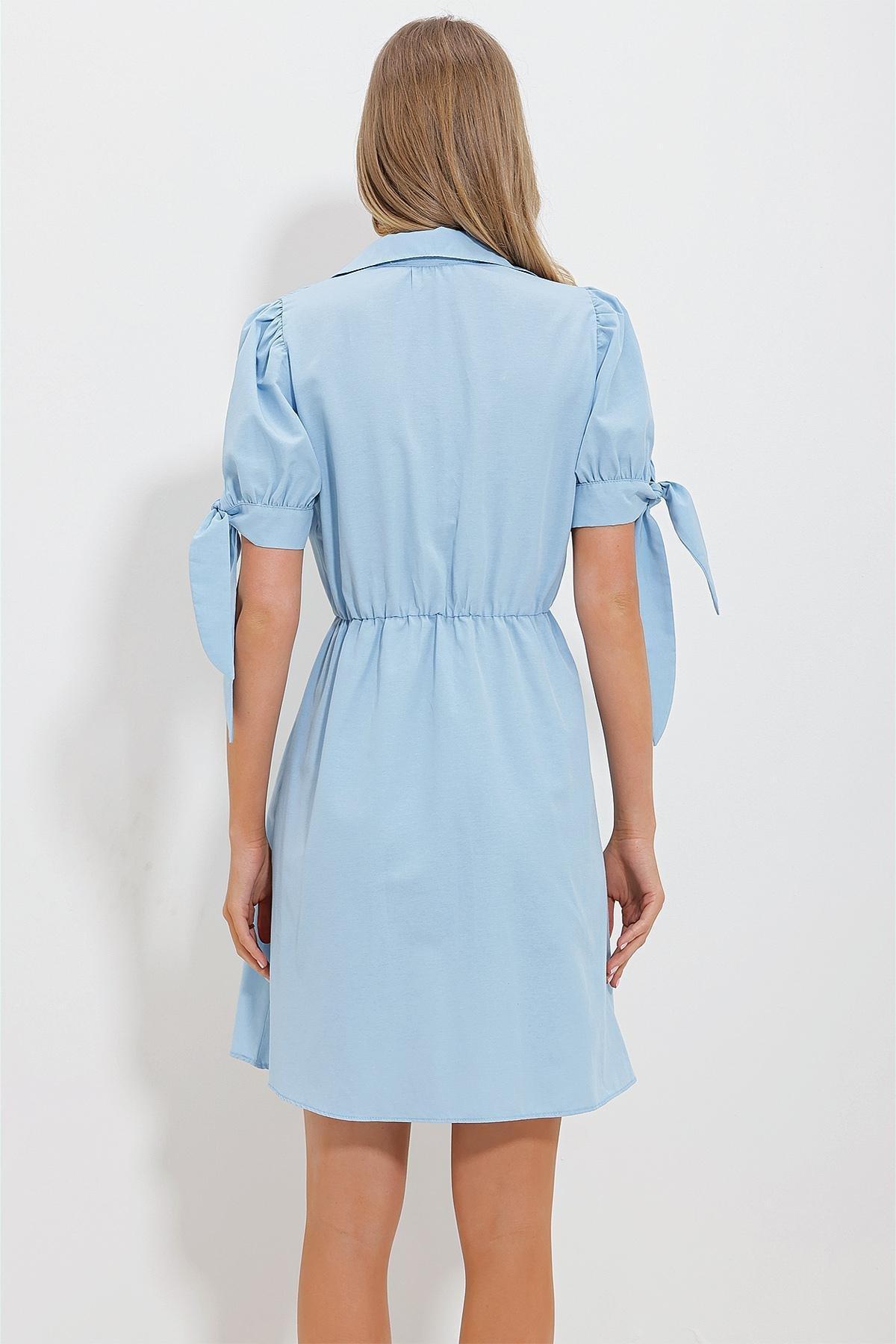 Blue Watermelon Sleeve Poplin Dress, , large image number 3