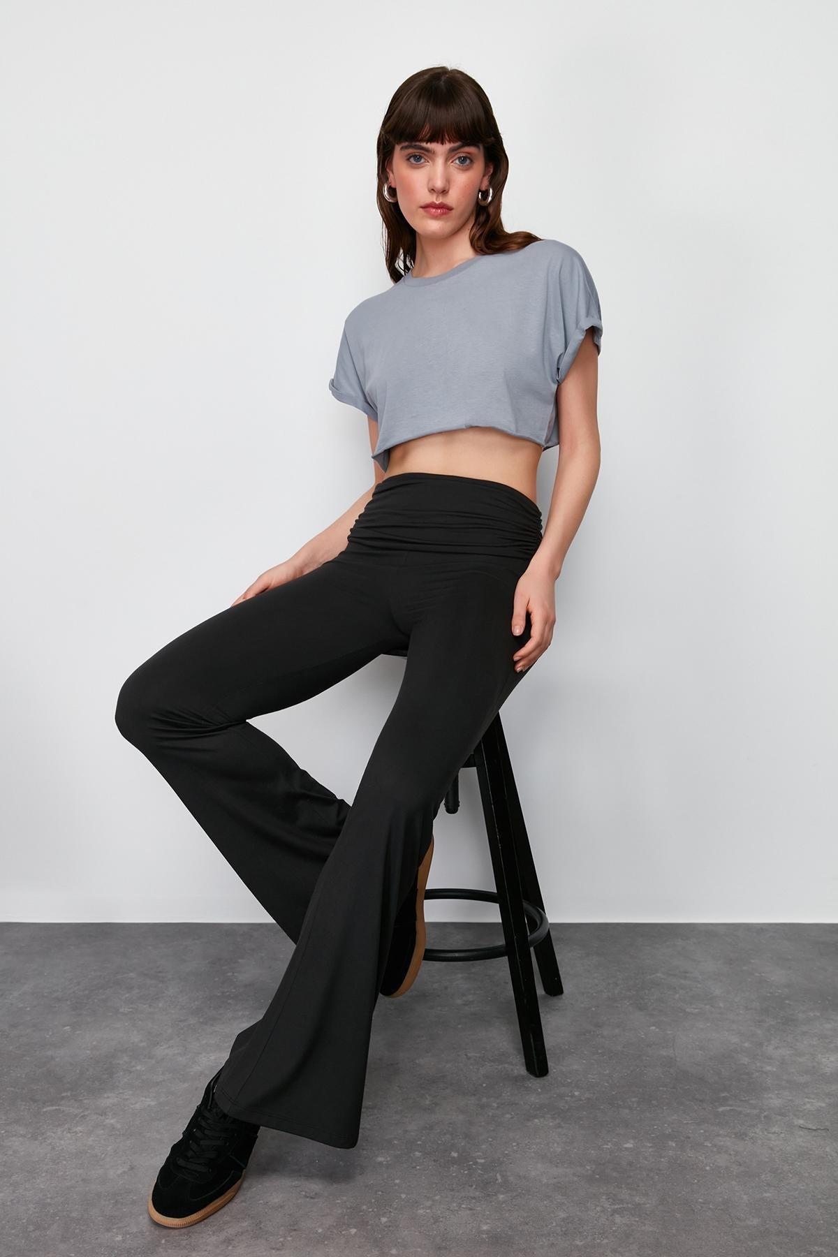 Black Flared Up Trousers, C101_5720, large image number 2