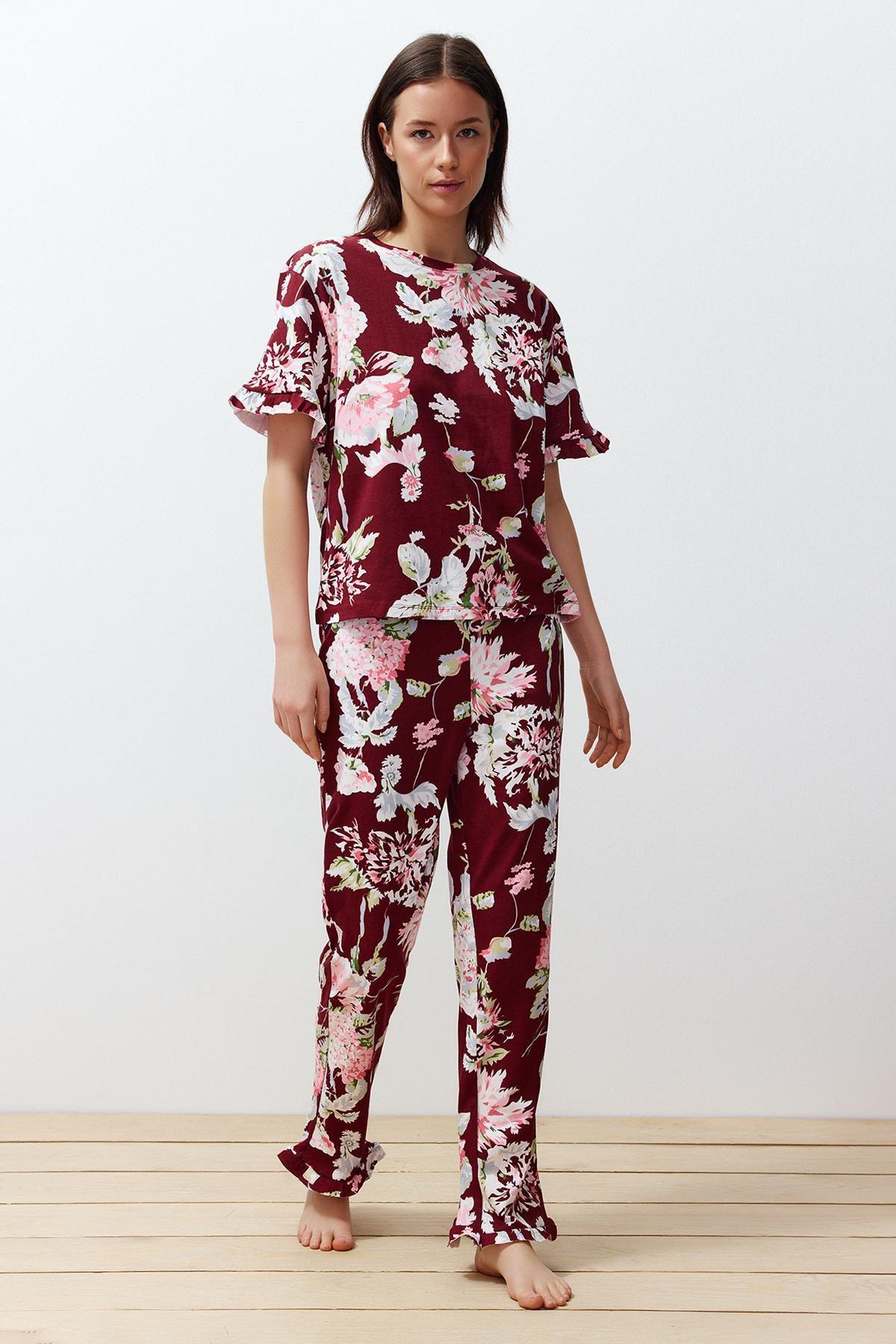 Multicolour Floral Ruffle Knitted Pyjamas Set, C101_5710, large image number 0