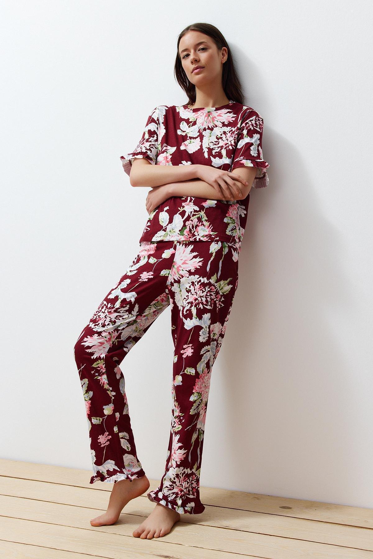 Multicolour Floral Ruffle Knitted Pyjamas Set, C101_5710, large image number 1