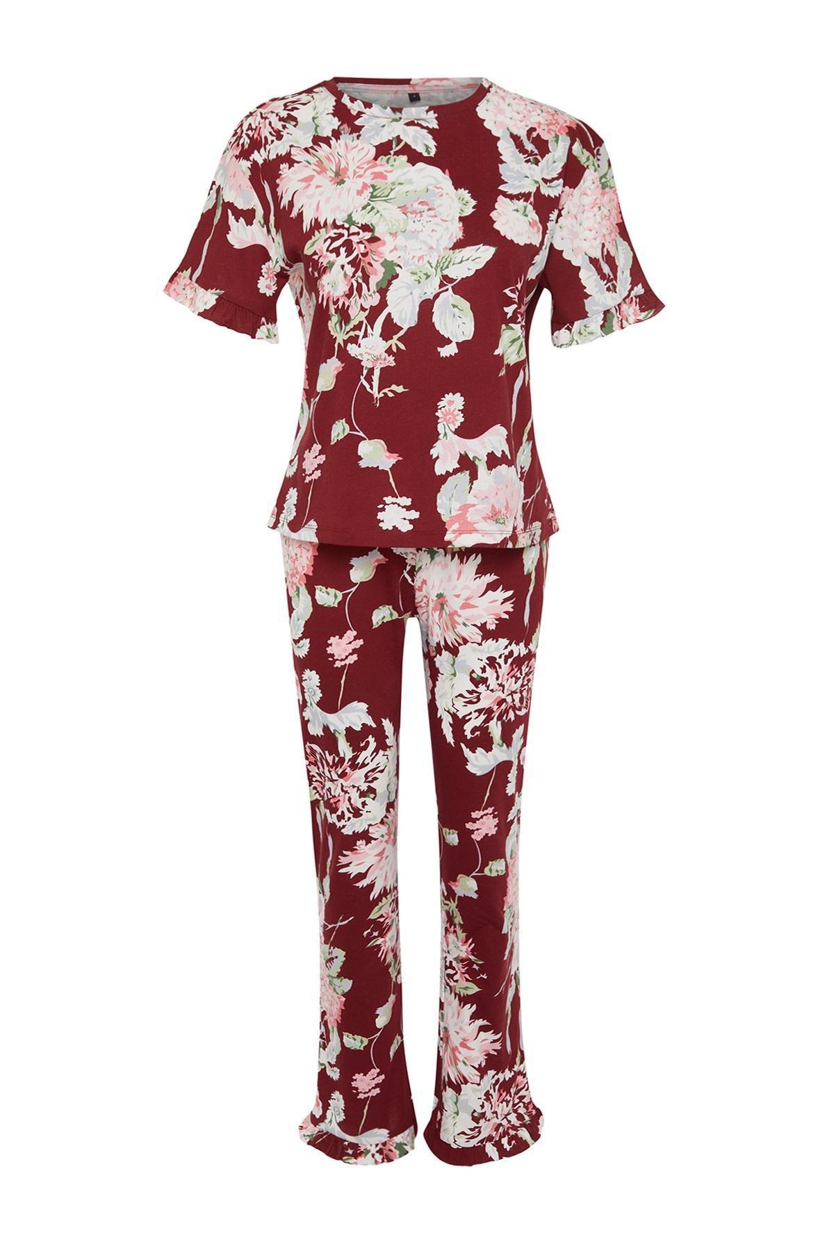 Multicolour Floral Ruffle Knitted Pyjamas Set, C101_5710, large image number 4