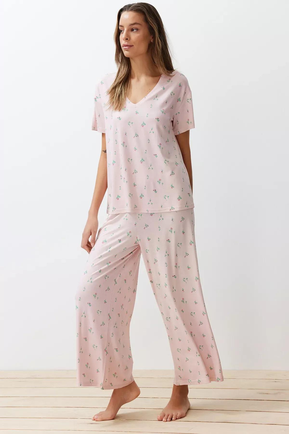 Pink Floral Knit Pajama Set, Powder-Multicolor, large image number 3