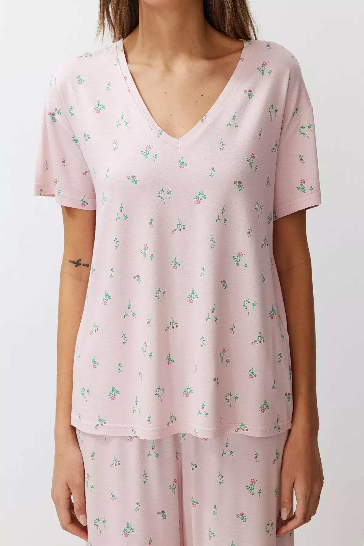 Pink Floral Knit Pajama Set, Powder-Multicolor, large image number 4