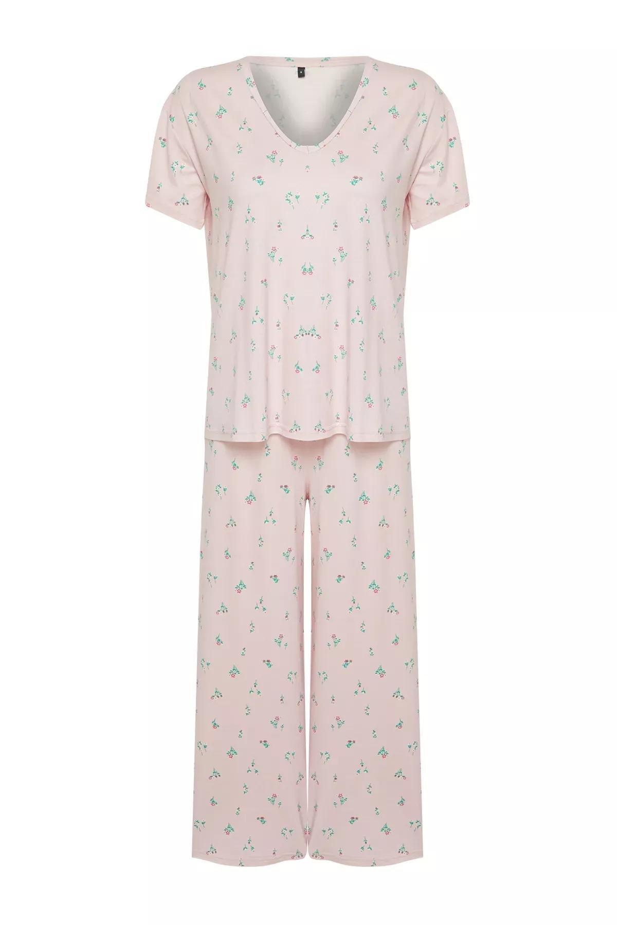 Pink Floral Knit Pajama Set, Powder-Multicolor, large image number 6