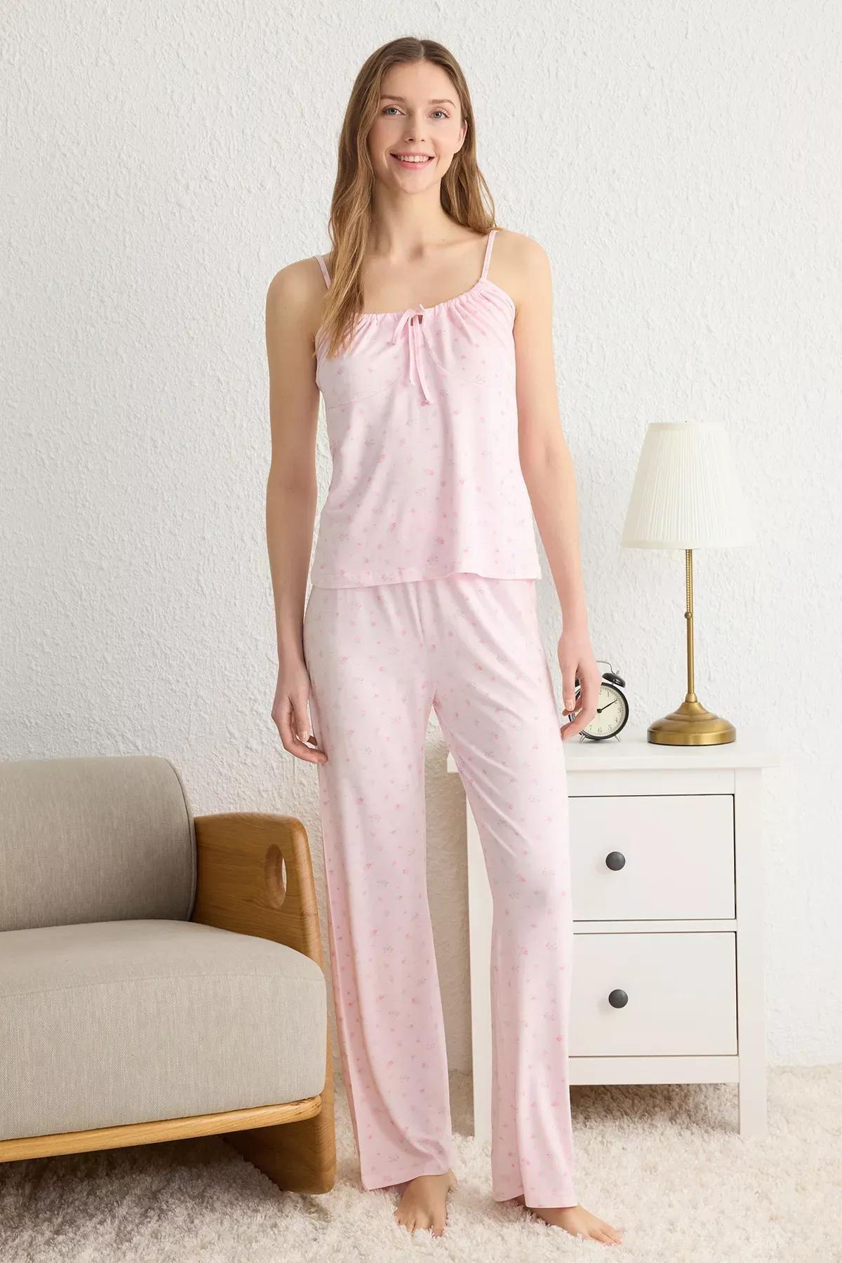 Pink Floral Rope Suspender Pajama Set, , large image number 0