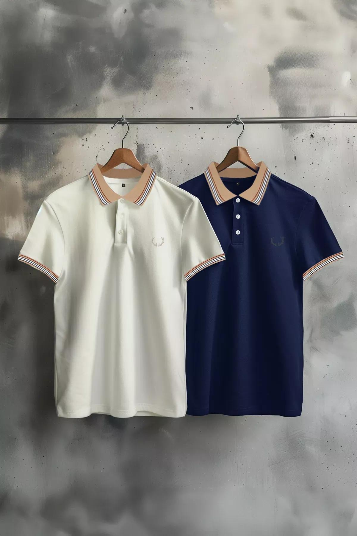 Multicolour Slim Polo Neck T-Shirt, Set Of 2, , large image number 0