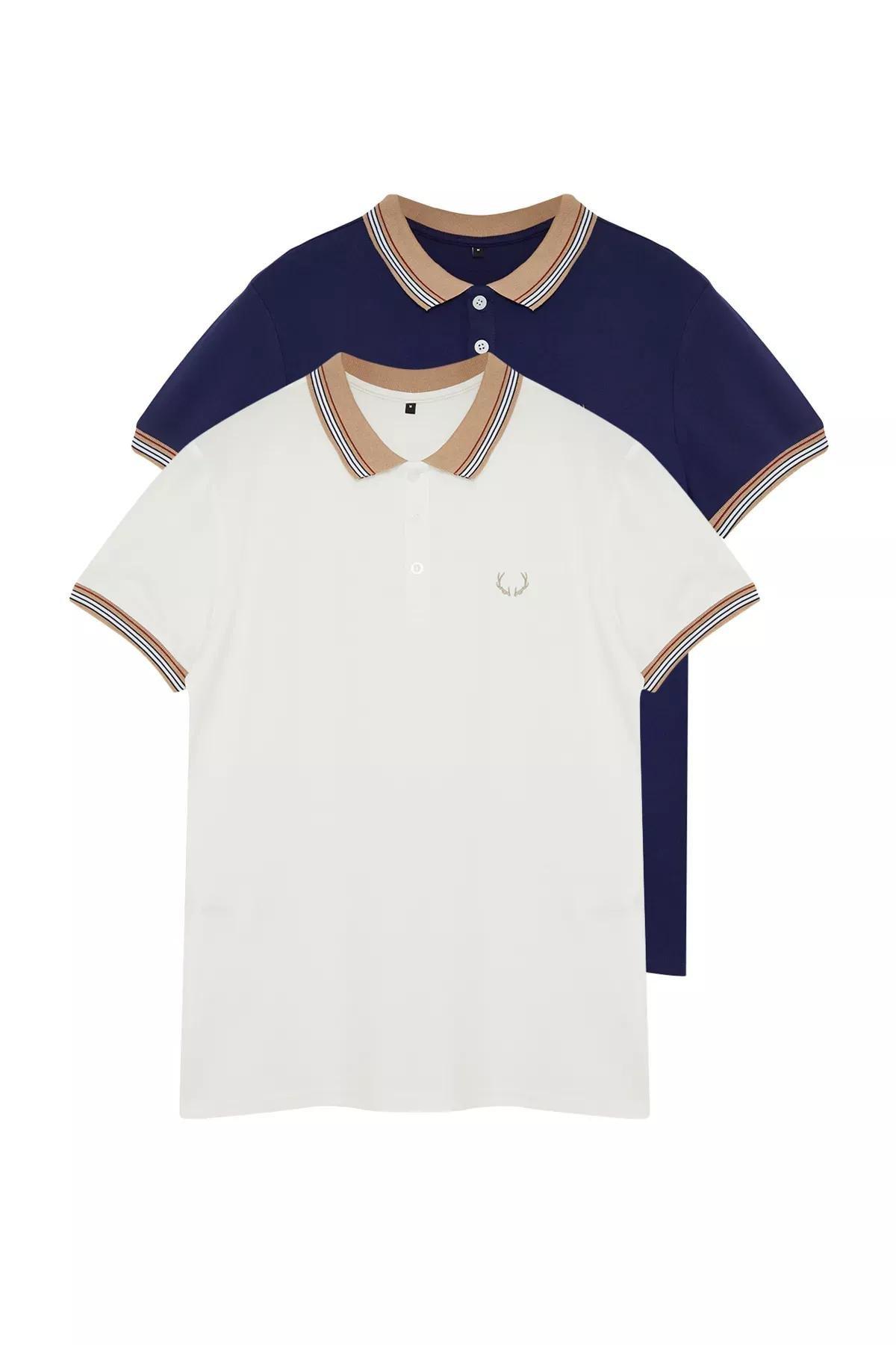 Multicolour Slim Polo Neck T-Shirt, Set Of 2, , large image number 1