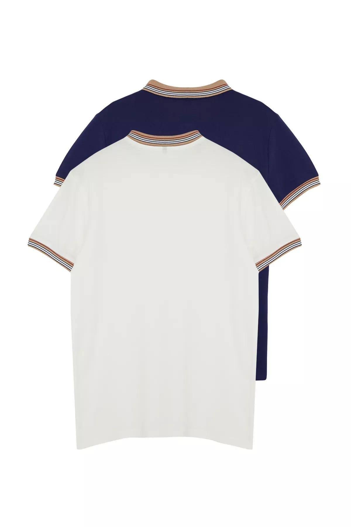 Multicolour Slim Polo Neck T-Shirt, Set Of 2, , large image number 2