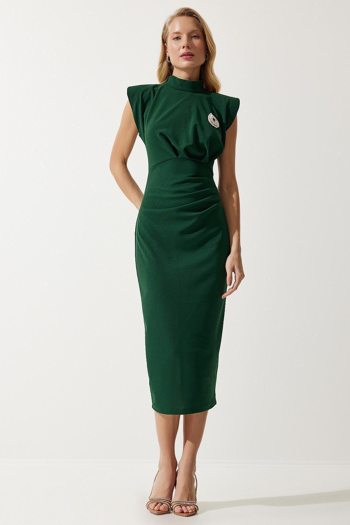 Green Gathered Wrapped Dress, , large image number 0