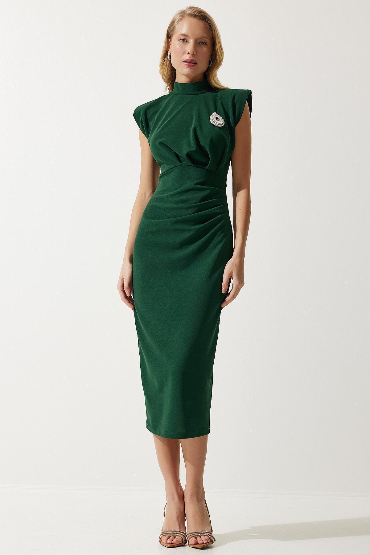 Green Gathered Wrapped Dress, , large image number 2