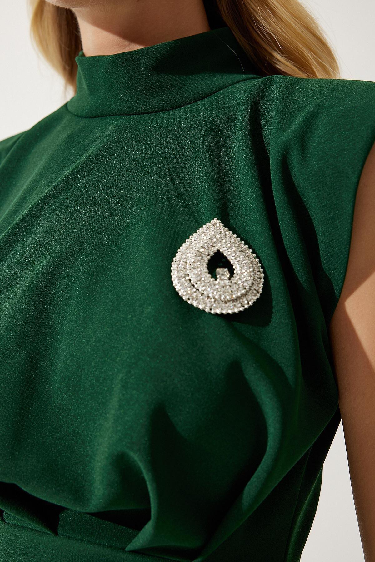 Green Gathered Wrapped Dress, , large image number 4