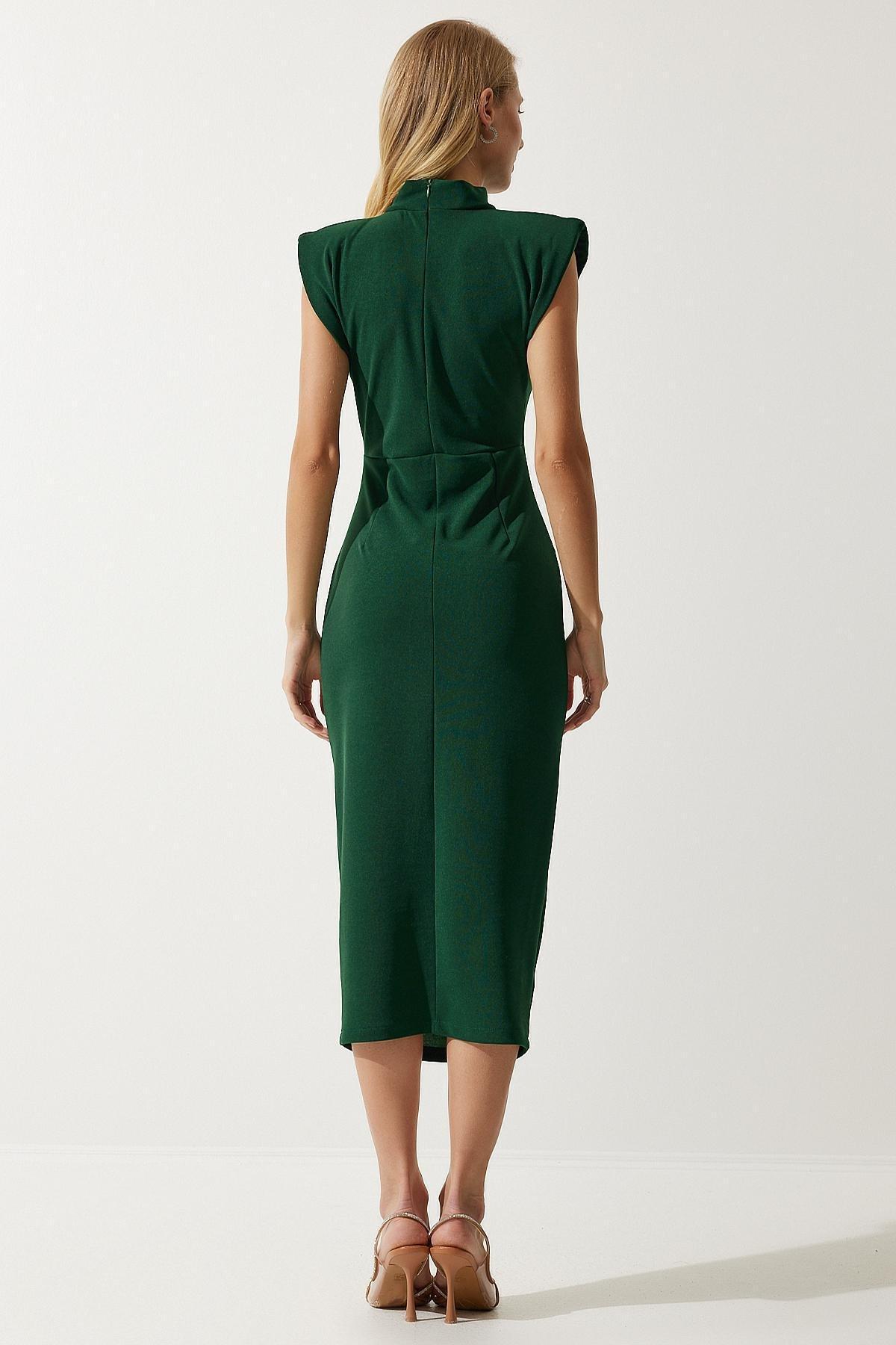 Green Gathered Wrapped Dress, , large image number 5