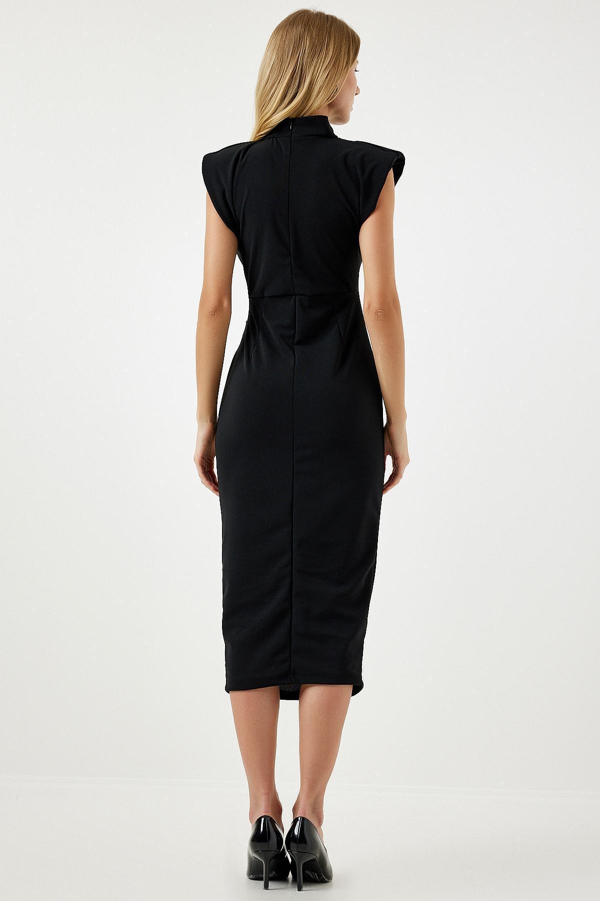 Black Gathered Wrapped Dress, , large image number 5