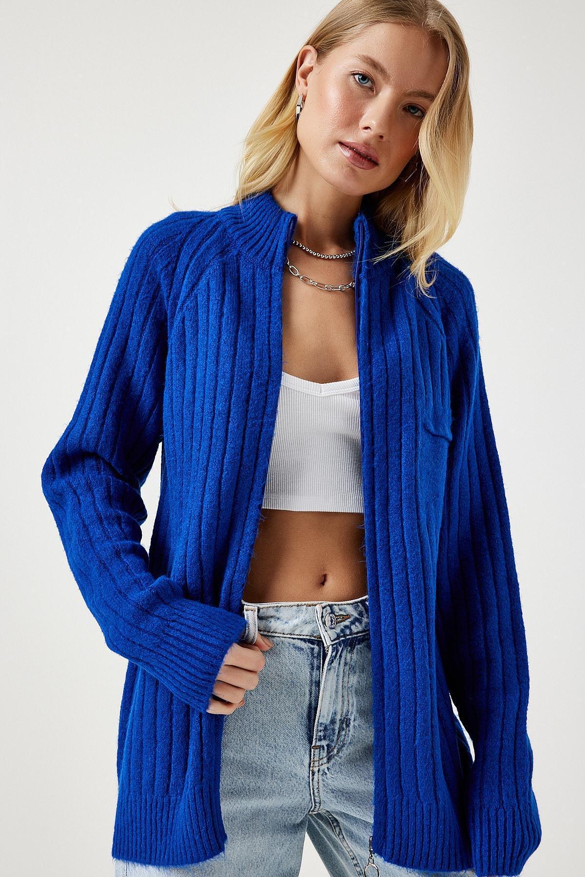 Navy Zippered Knitwear Cardigan, , large image number 0