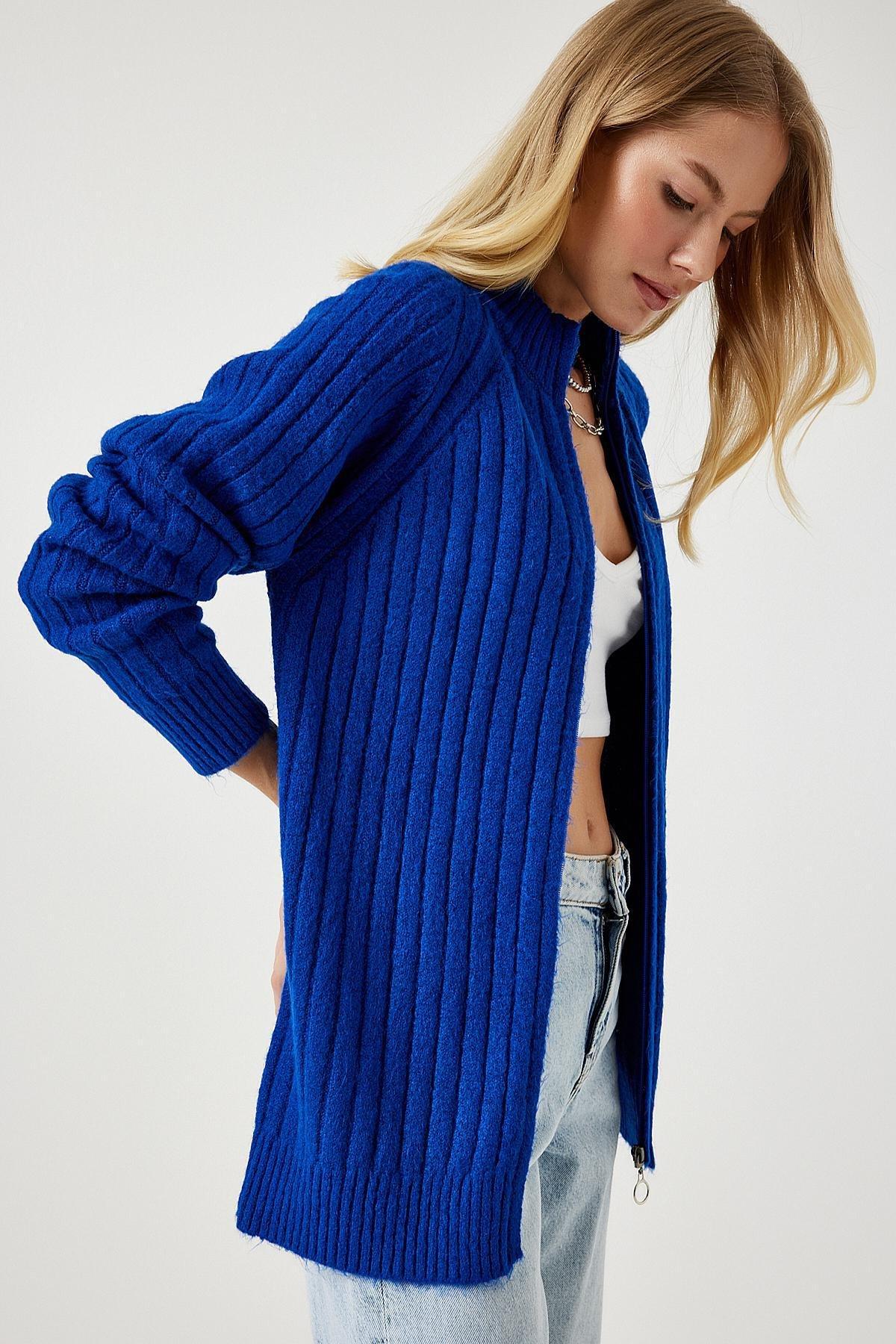 Navy Zippered Knitwear Cardigan, , large image number 2