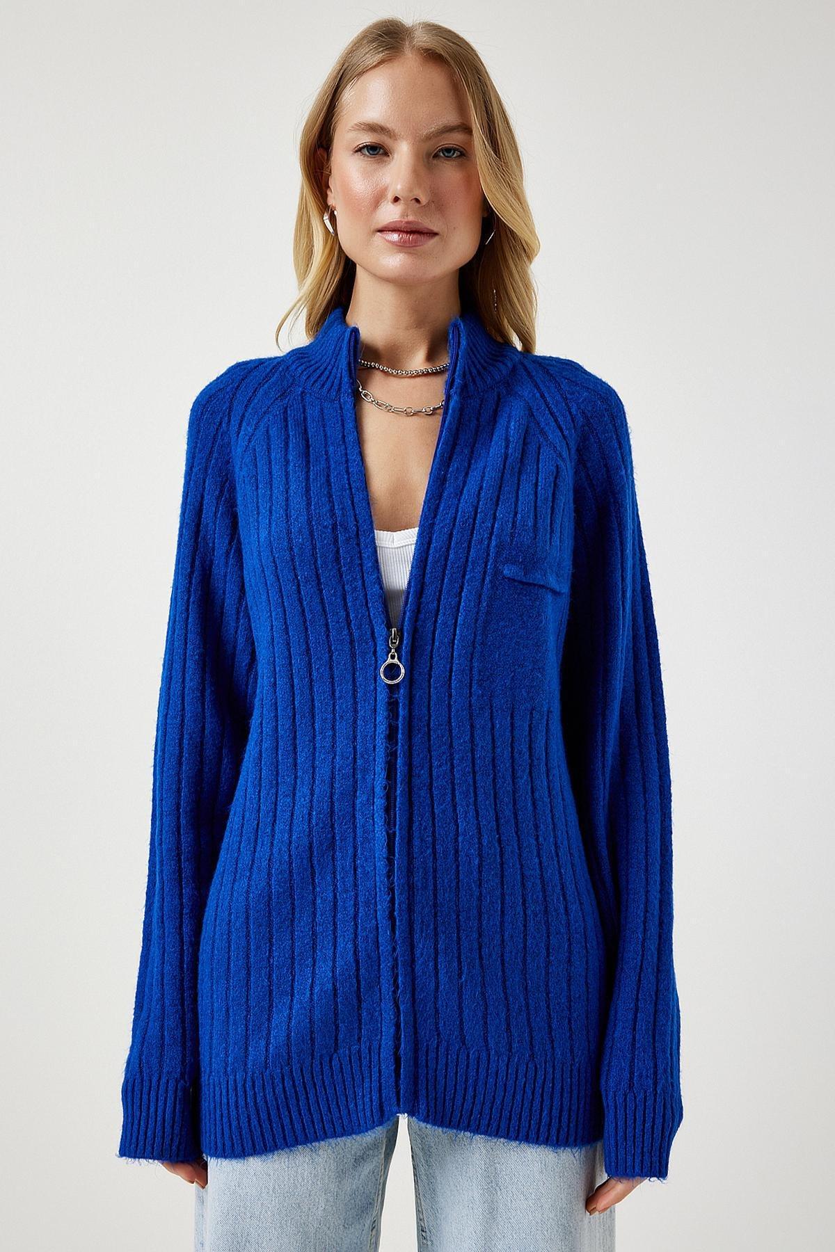Navy Zippered Knitwear Cardigan, , large image number 3
