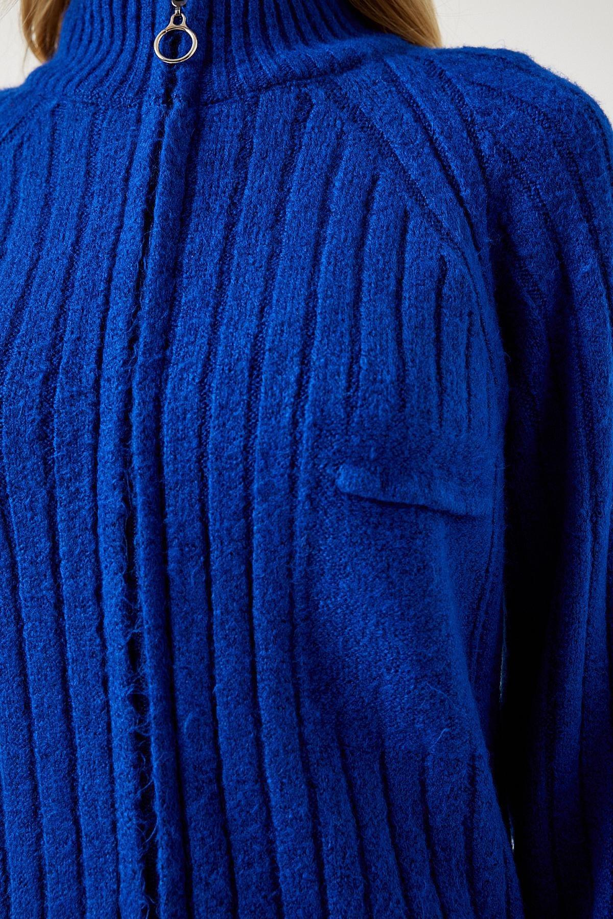 Navy Zippered Knitwear Cardigan, , large image number 4