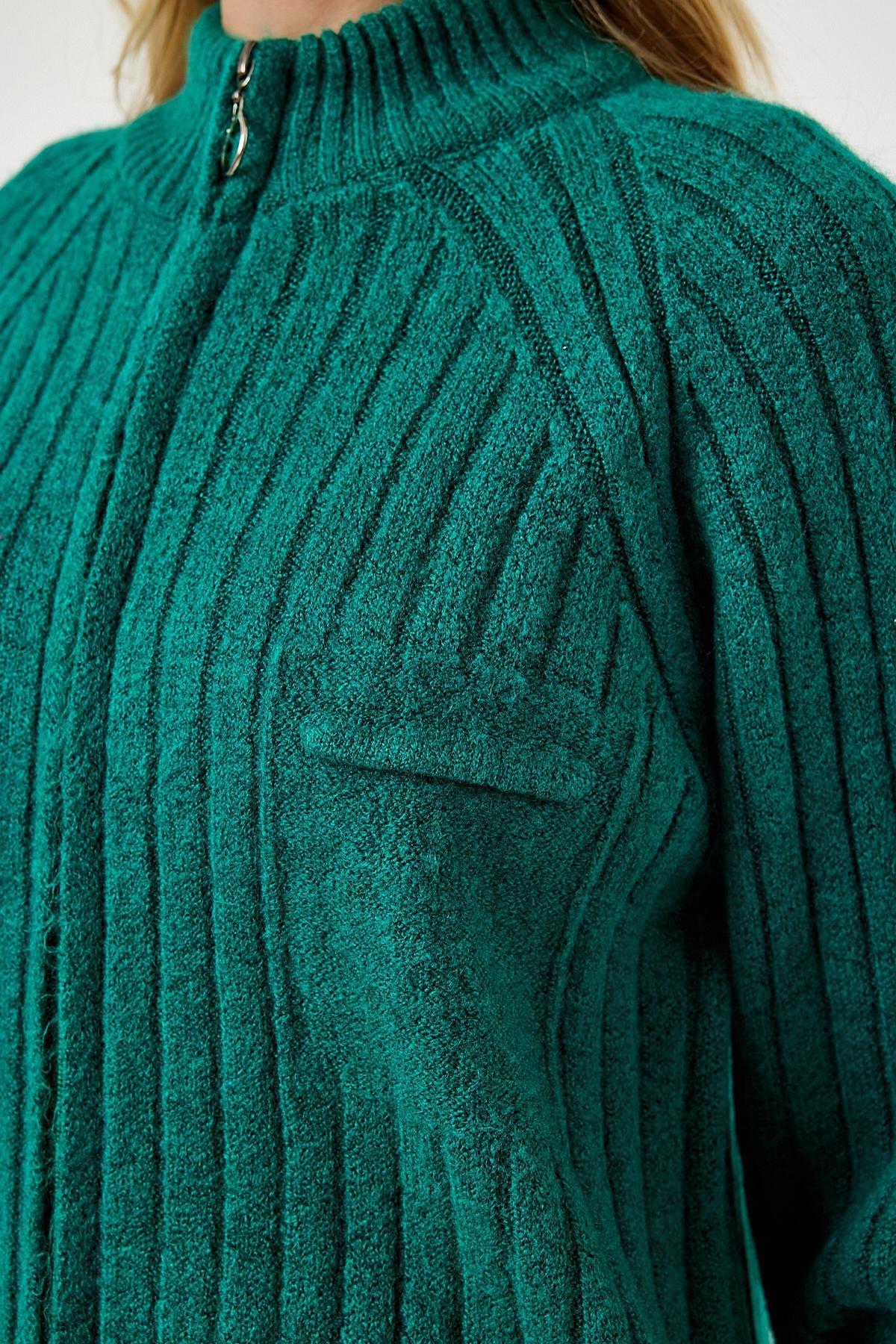 كارديغان مُحاك بسحاب، أخضر, Dark green, large image number 3