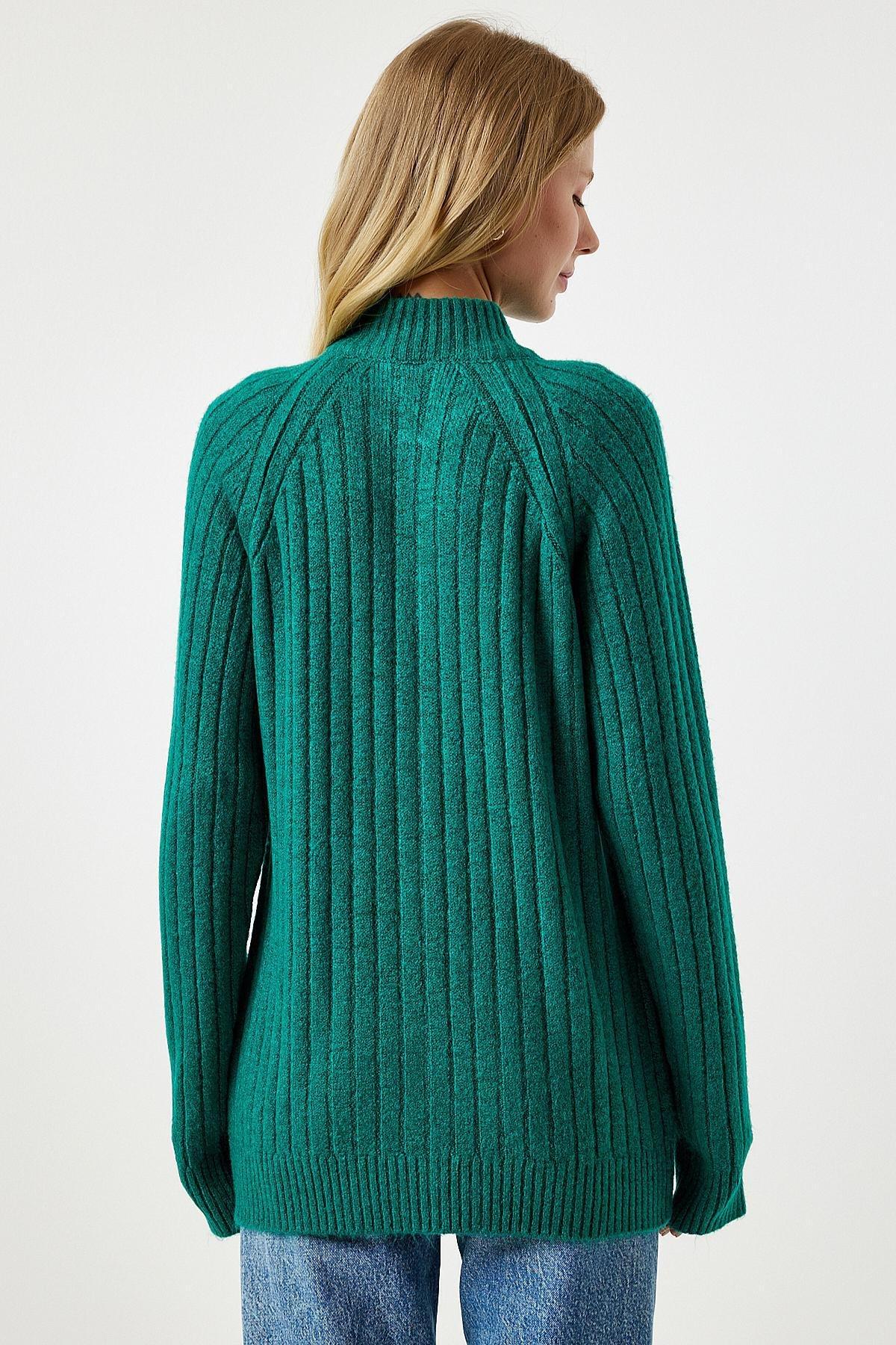 Green Zippered Knitwear Cardigan, Dark green, large image number 4