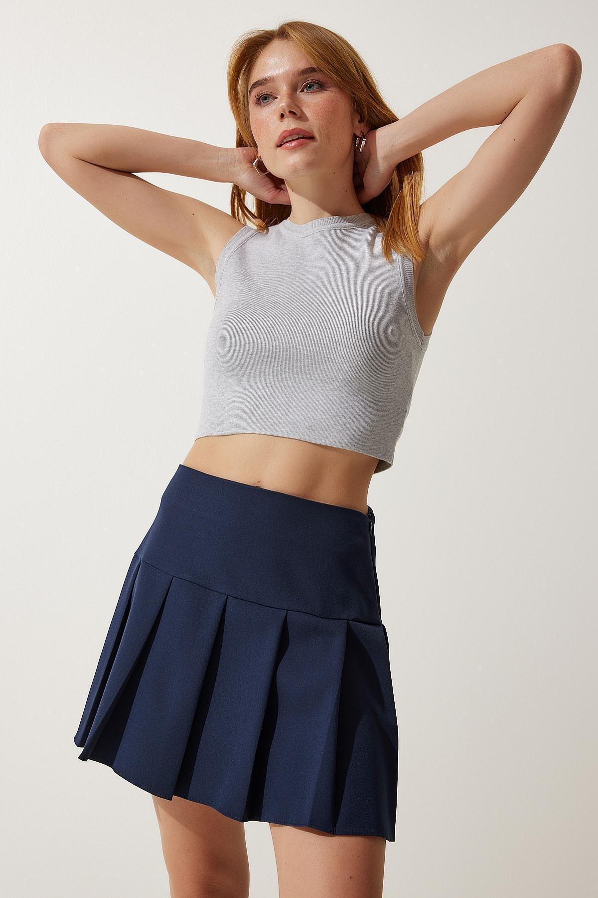 Blue Pleated Mini Skirt, , large image number 0