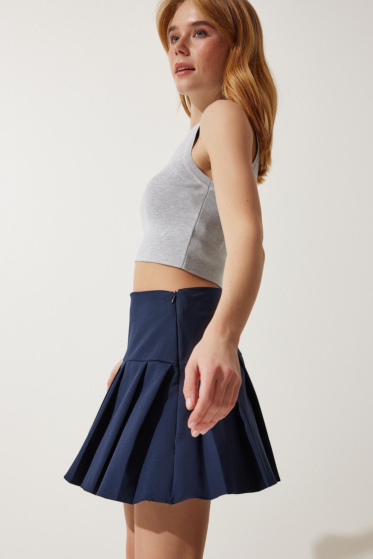Blue Pleated Mini Skirt, , large image number 2