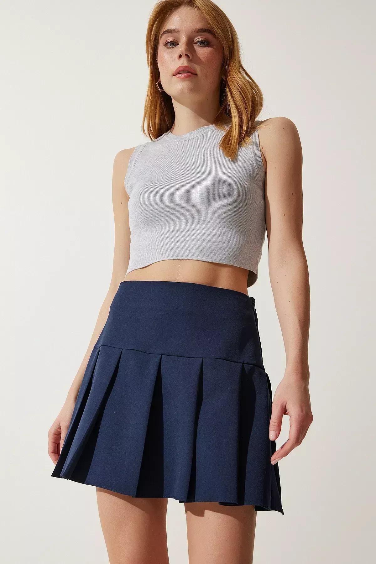 Blue Pleated Mini Skirt, , large image number 2
