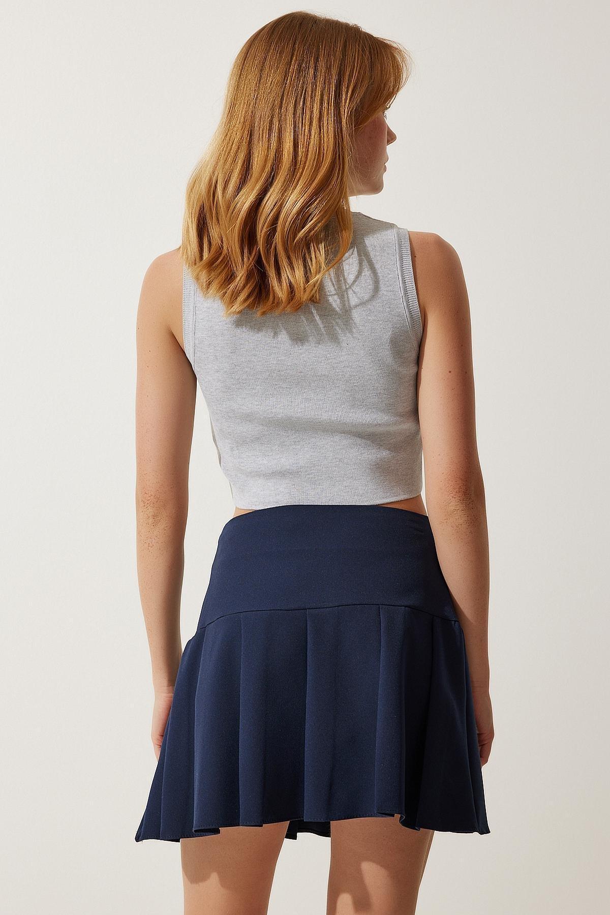 Blue Pleated Mini Skirt, , large image number 4