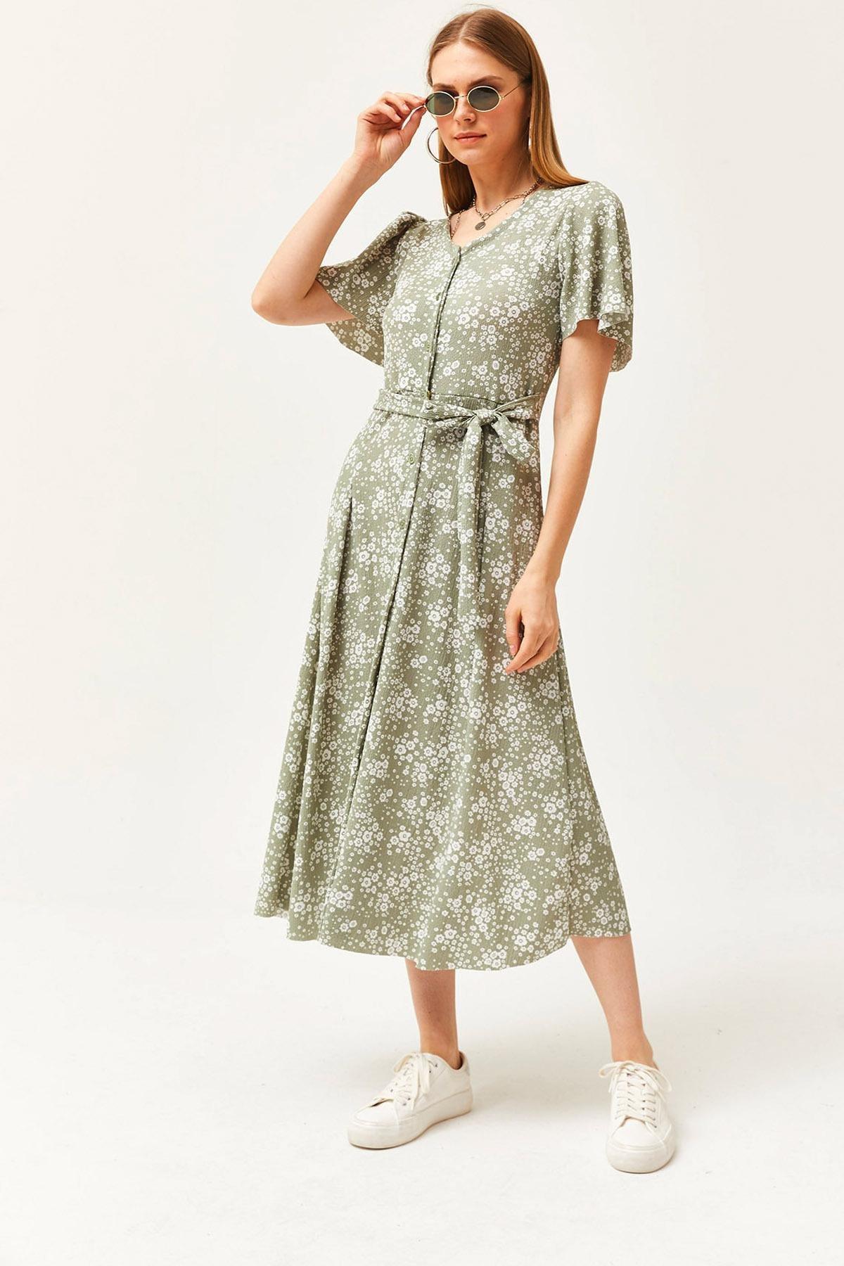 Green Belted Knitted Dress, Daisy Green, large image number 0