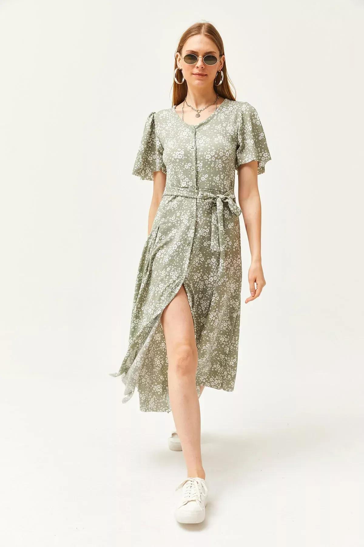 Green Belted Knitted Dress, Daisy Green, large image number 1