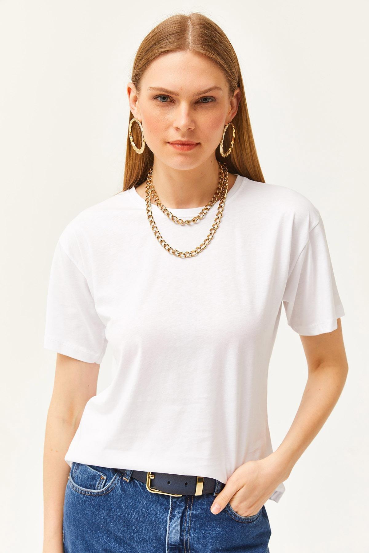 Ecru Crew Neck Basic T-Shirt, , large image number 1