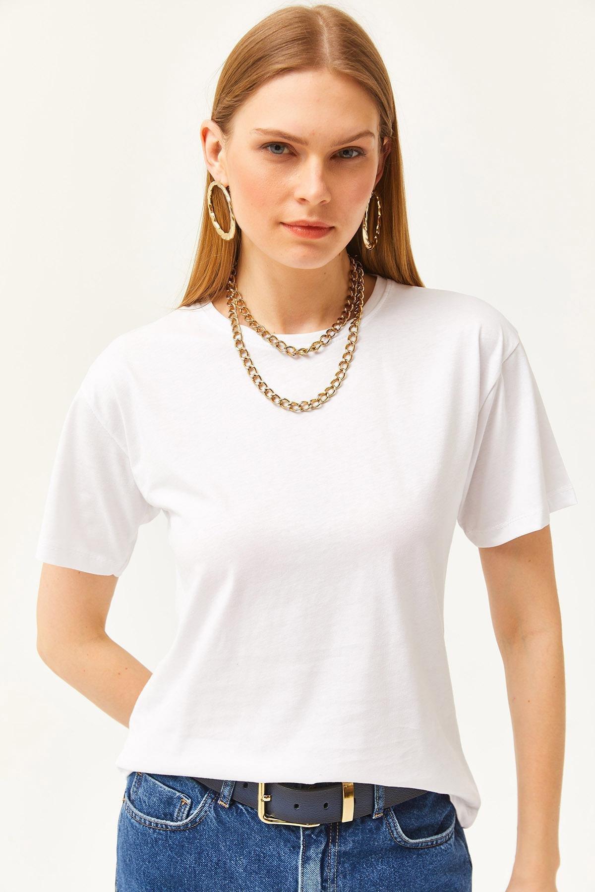 Ecru Crew Neck Basic T-Shirt, , large image number 2