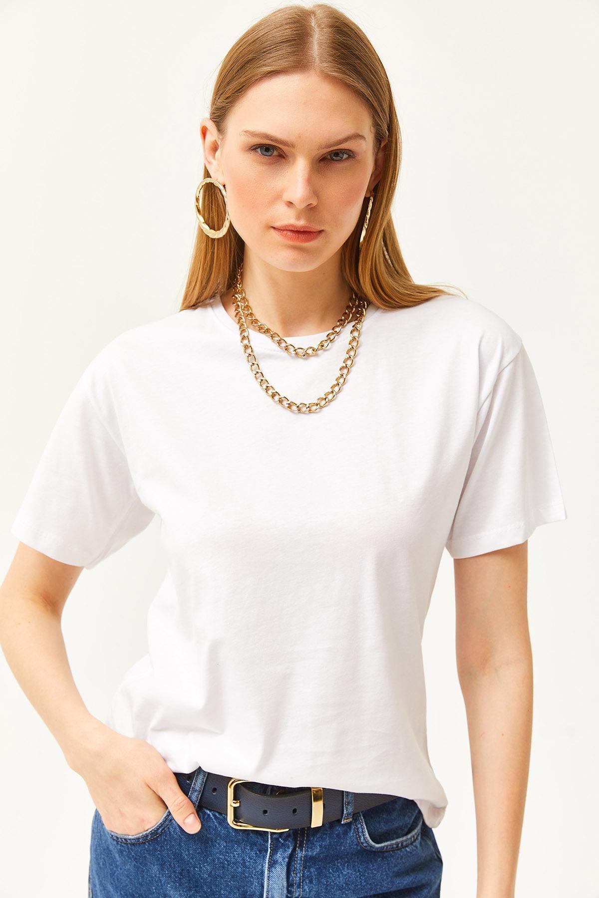 Ecru Crew Neck Basic T-Shirt, , large image number 4
