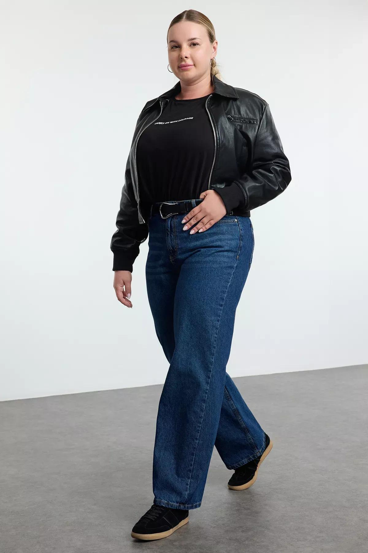 Blue Faded Plus Wide Jeans, , large image number 0