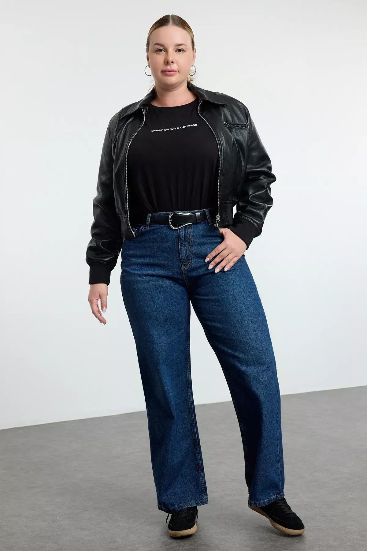 Blue Faded Plus Wide Jeans, , large image number 1
