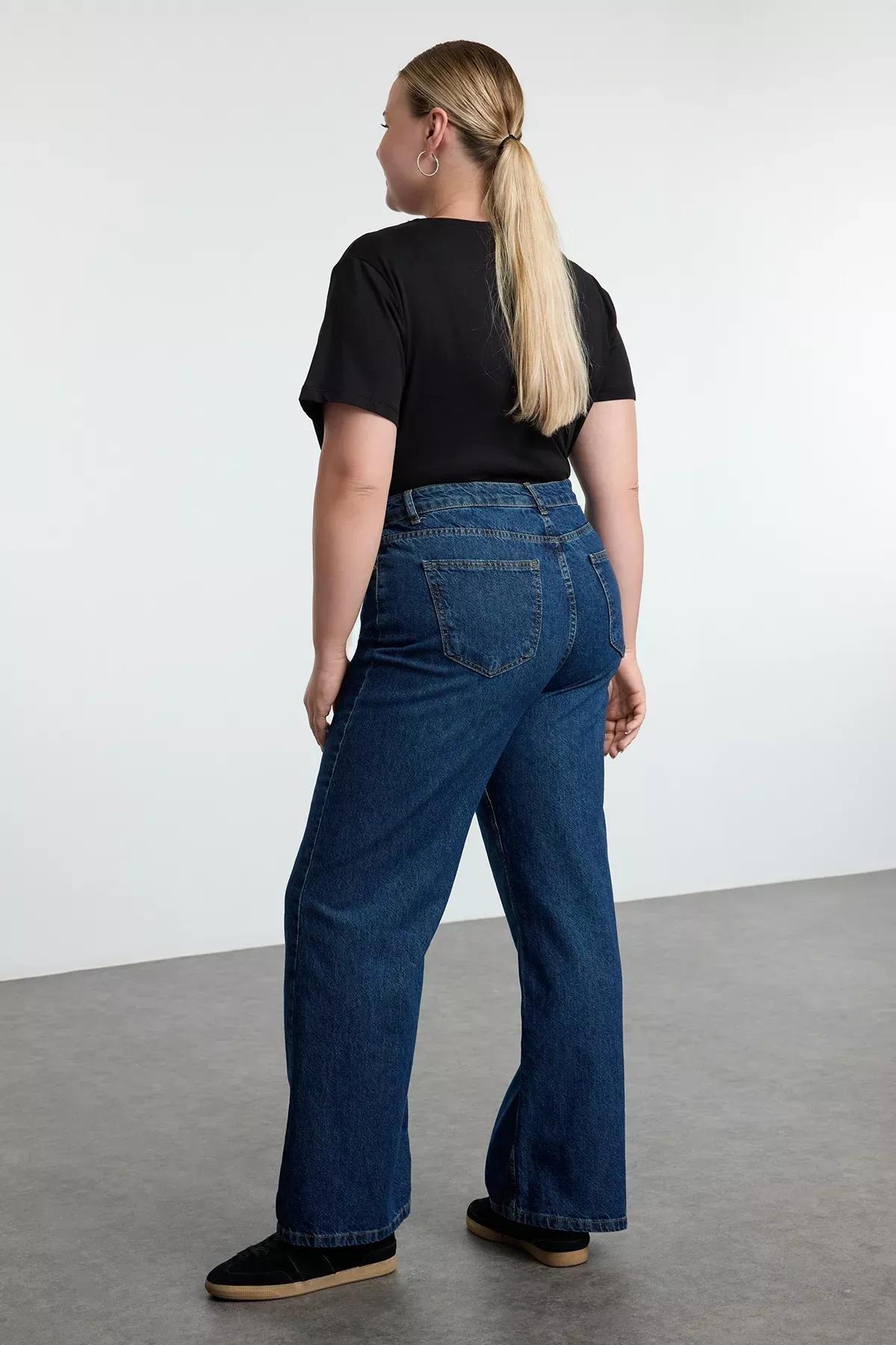 Blue Faded Plus Wide Jeans, , large image number 4