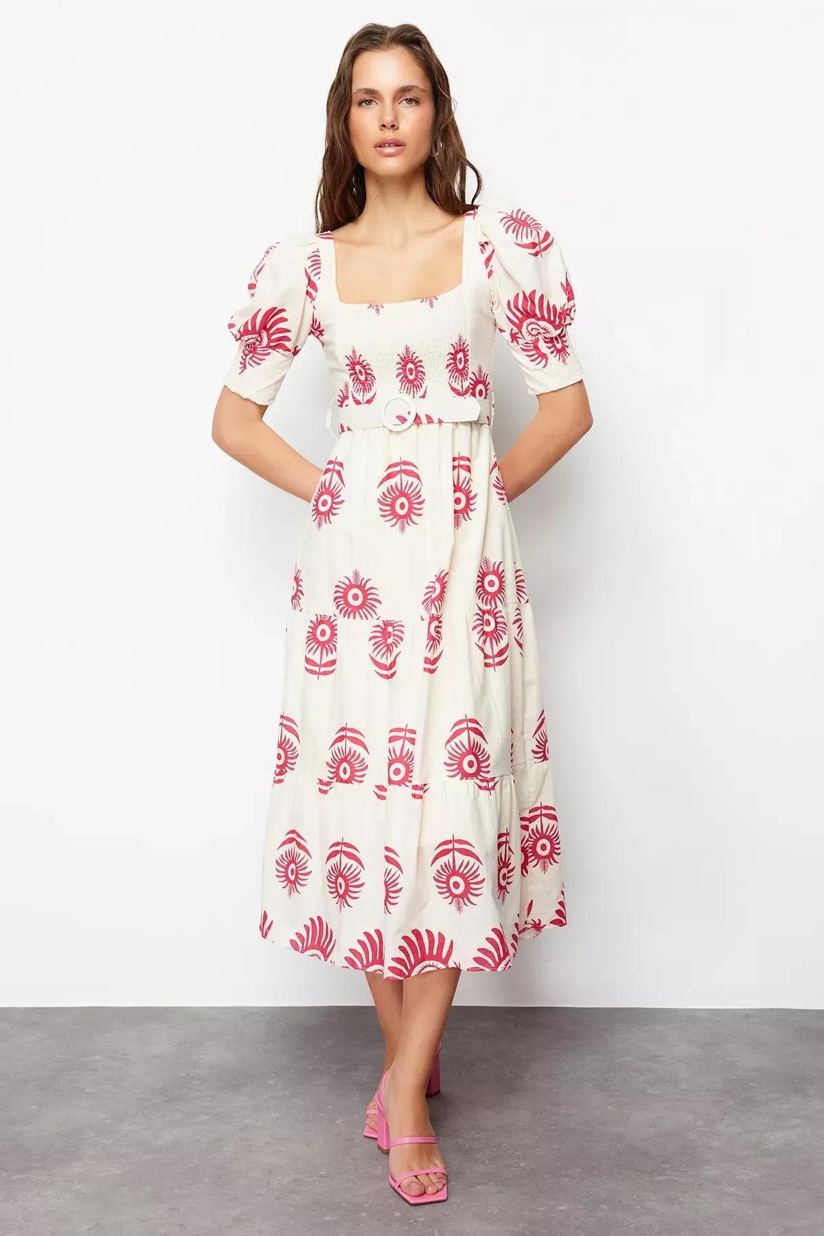 Pink Woven Midi Dress, , large image number 0
