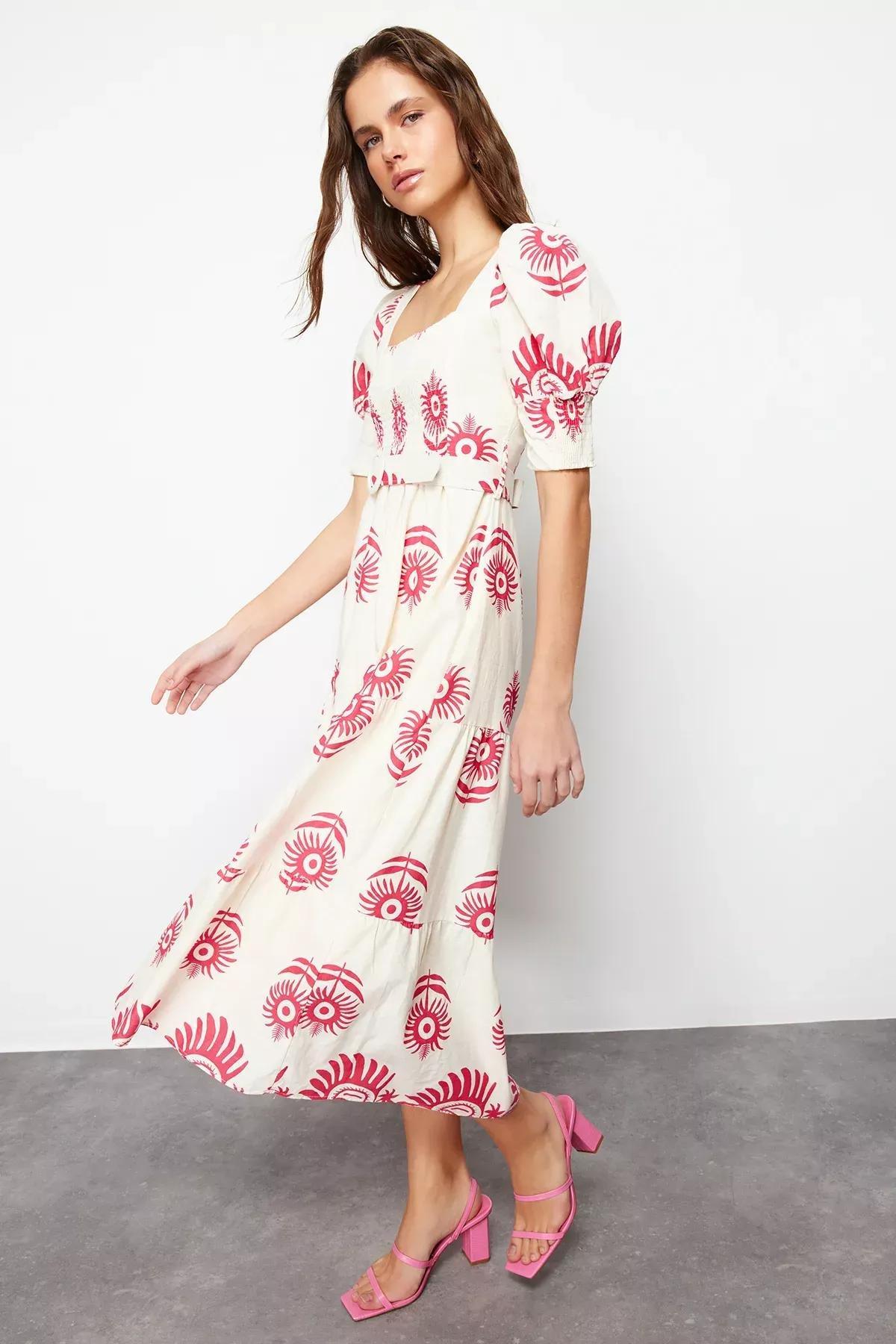 Pink Woven Midi Dress, , large image number 1