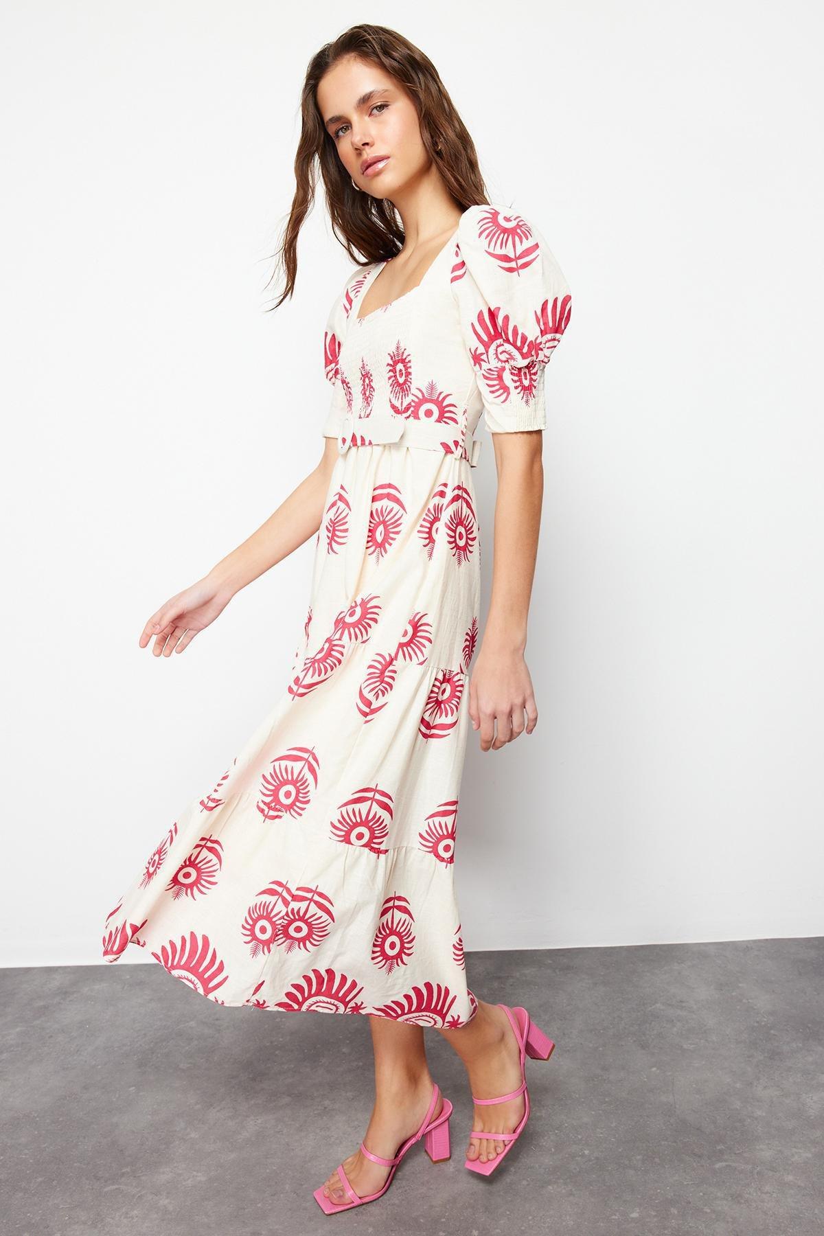 Pink Woven Midi Dress, , large image number 1