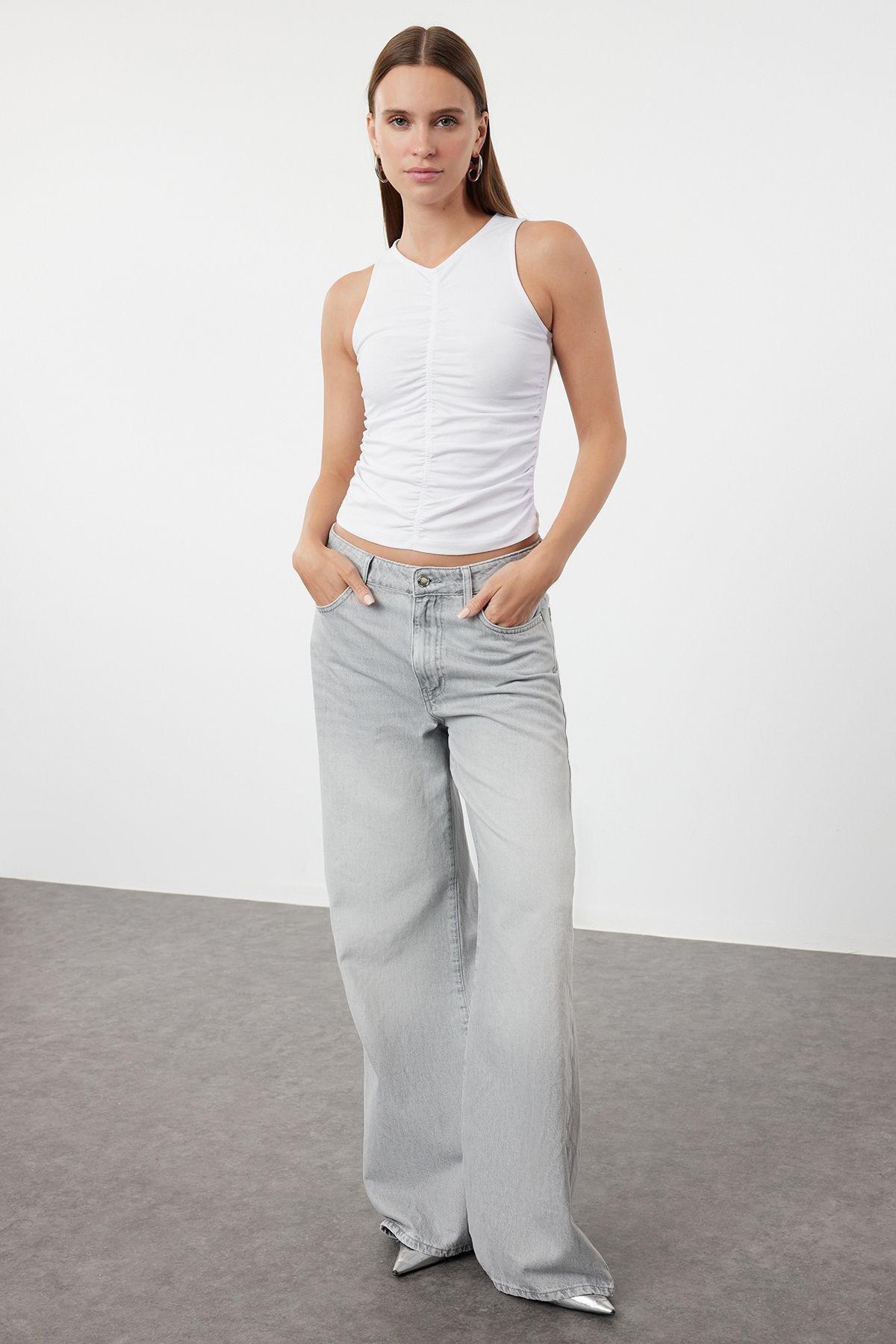 White Ruffle Drape Neck Blouse, , large image number 1