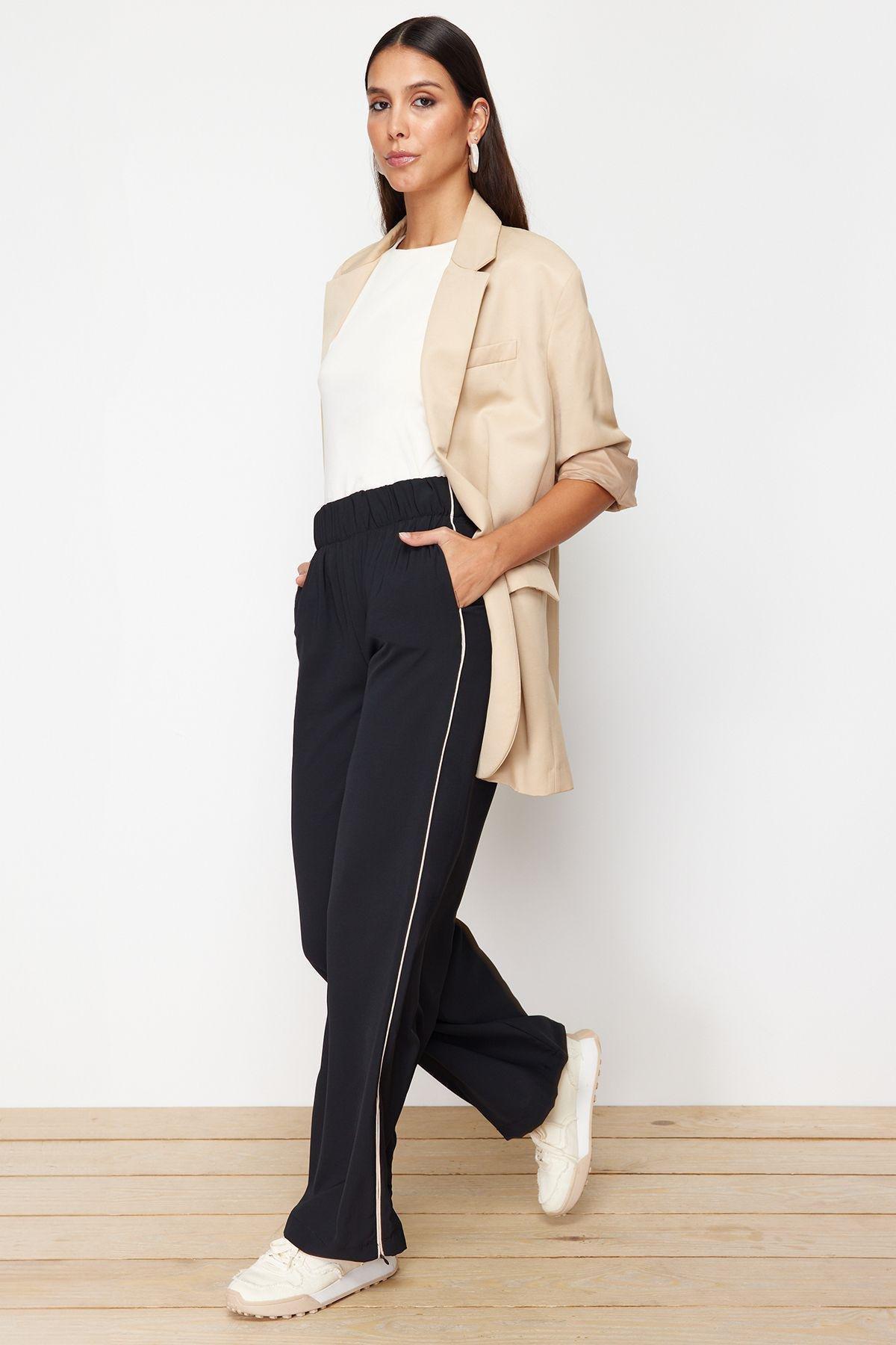 Black Zippered Detailed Wide Leg Sweatpants, , large image number 2