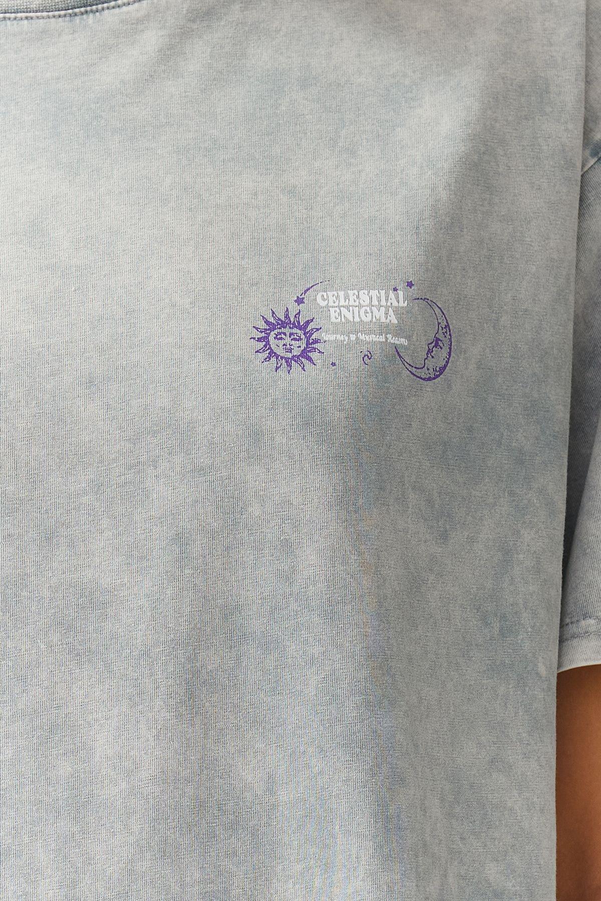 Grey Oversized Printed Knitted T-Shirt, , large image number 2