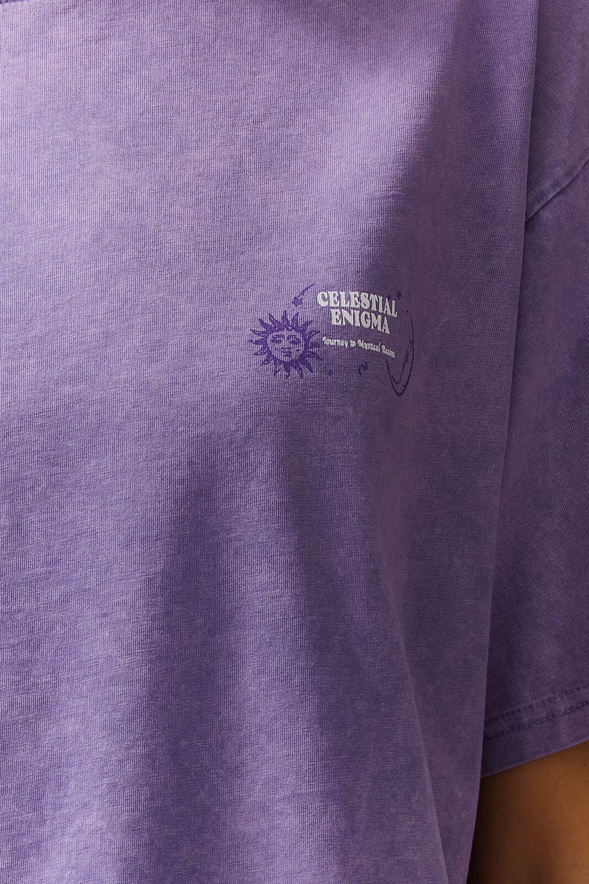 Purple Oversizedd Printed Knitted T-Shirt, , large image number 3