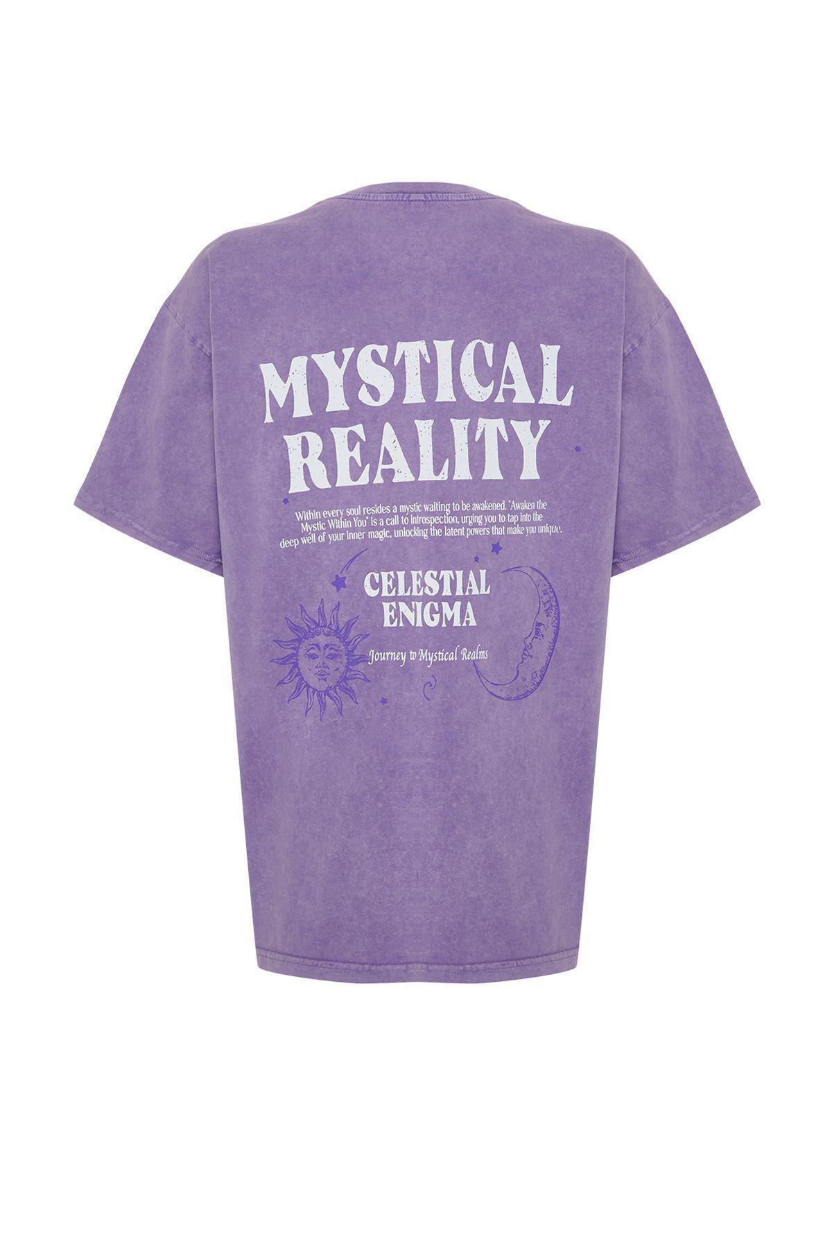 Purple Oversizedd Printed Knitted T-Shirt, , large image number 6